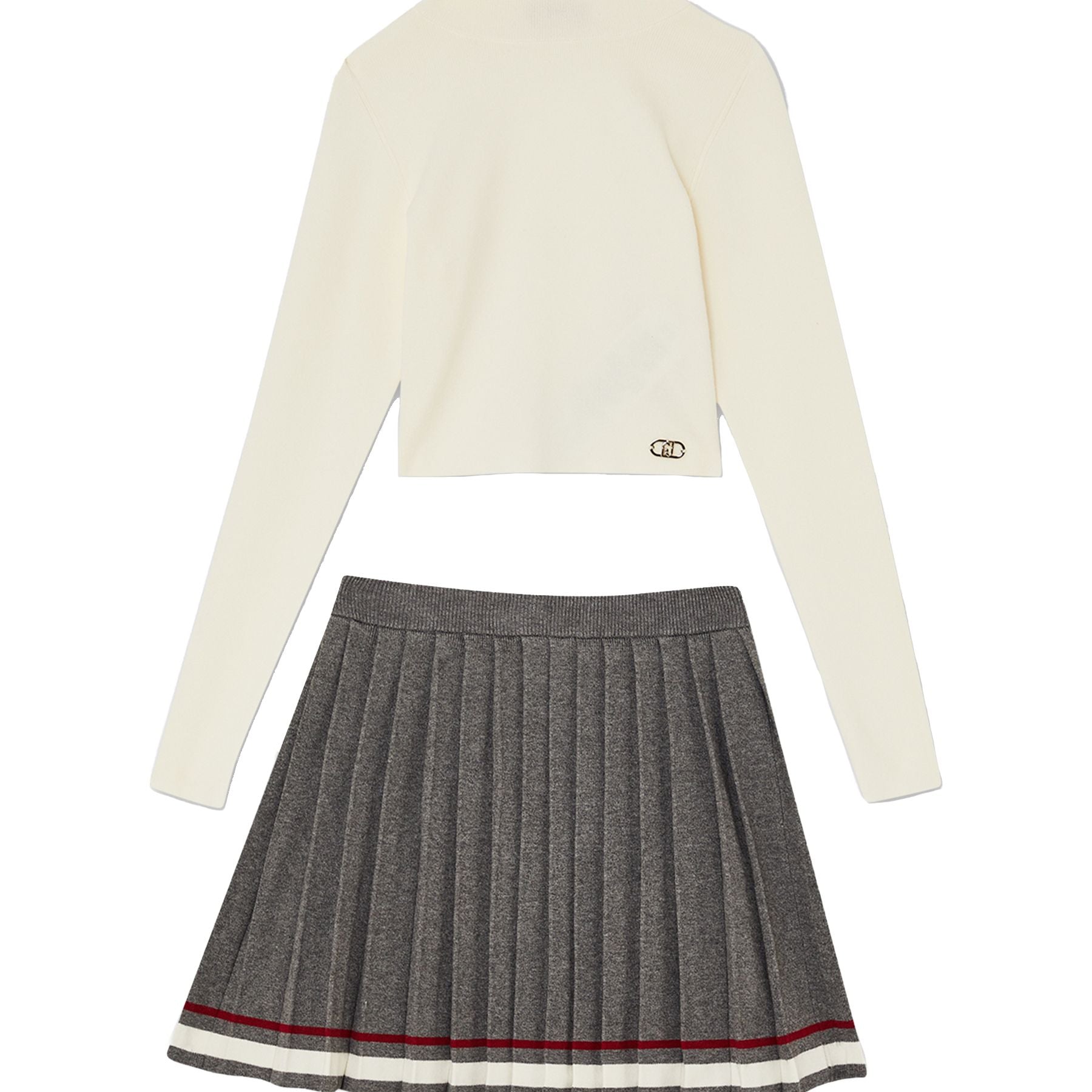 Liu Jo Sporty Set with Mock Neck Sweater and Pleated Skirt
