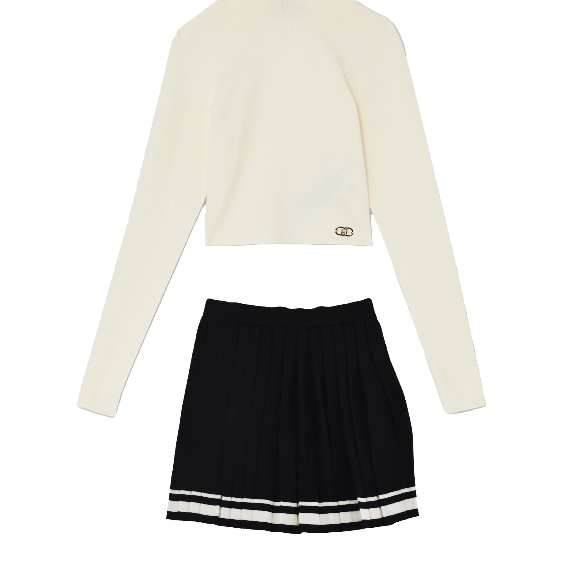 Liu Jo Sporty Set with Mock Neck Sweater and Pleated Skirt in Butter and Black