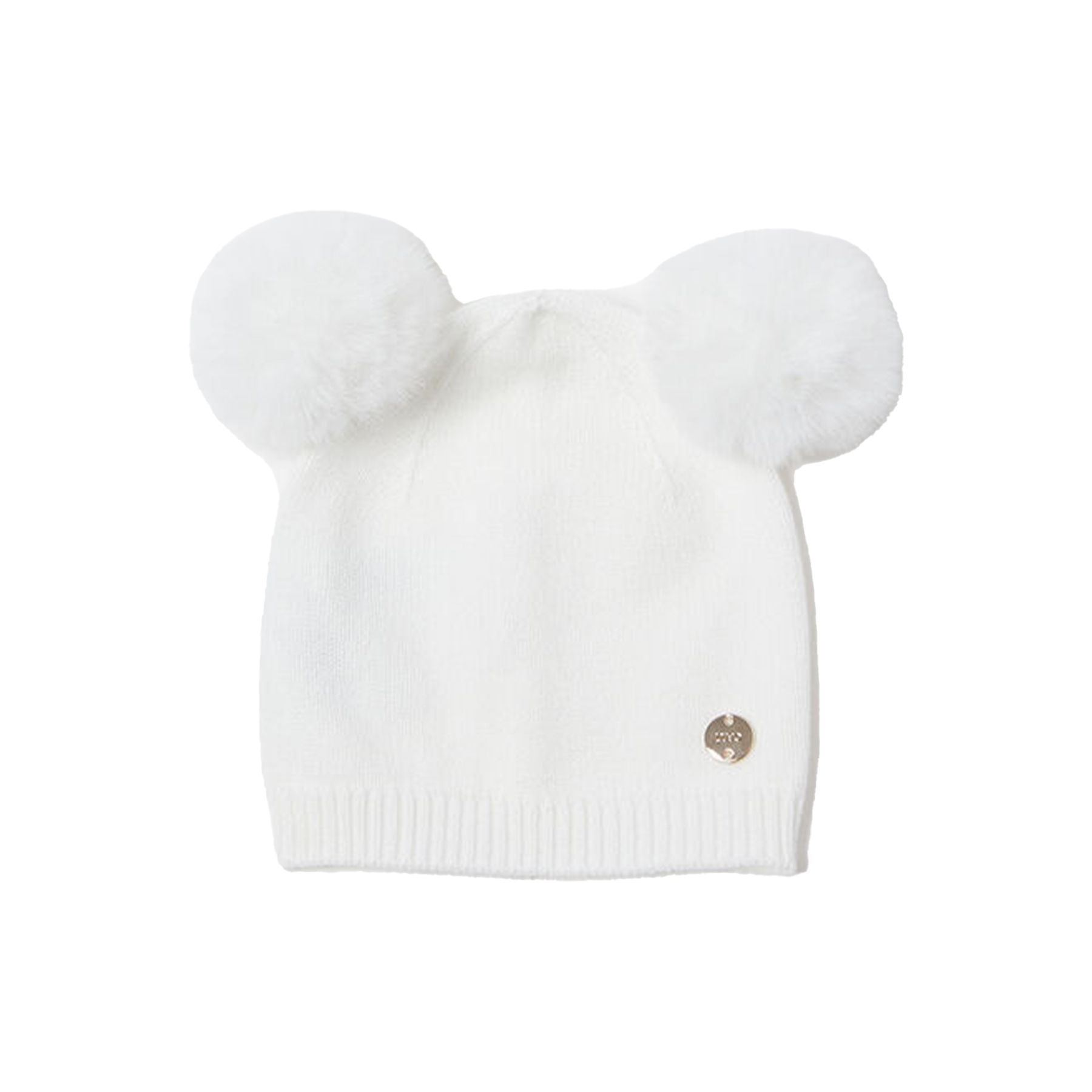 Liu Jo Baby Girl's White Knit Hat with Logo Plaque