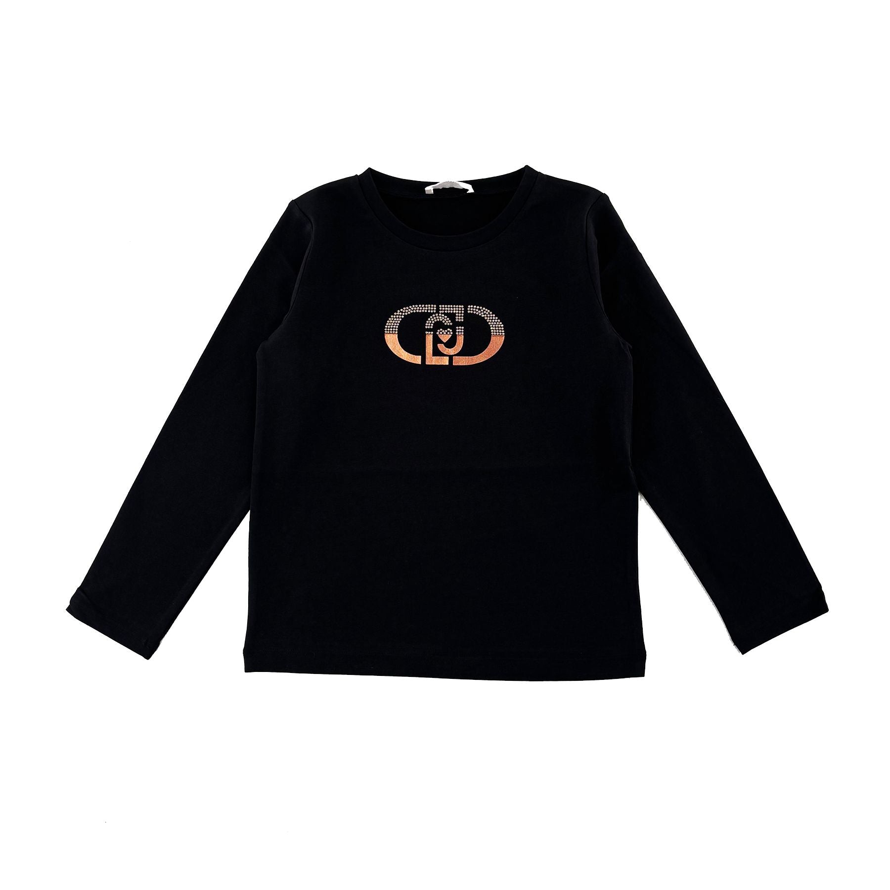 Liu Jo Classic Black Crew Neck T-Shirt with Rhinestone Logo