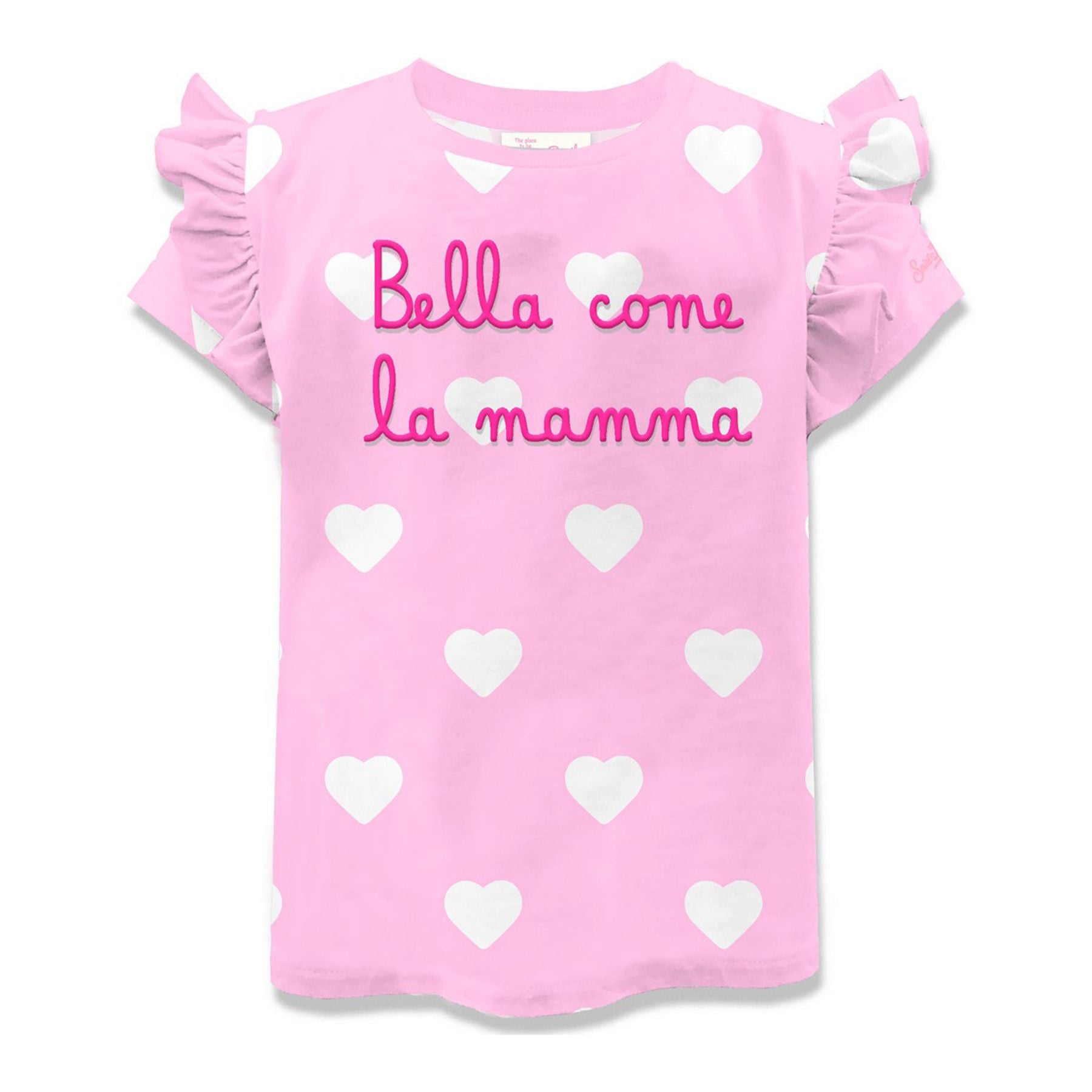 Mc2 Saint Barth Pink T-Shirt Embroidered with Hearts Beautiful Like Mom