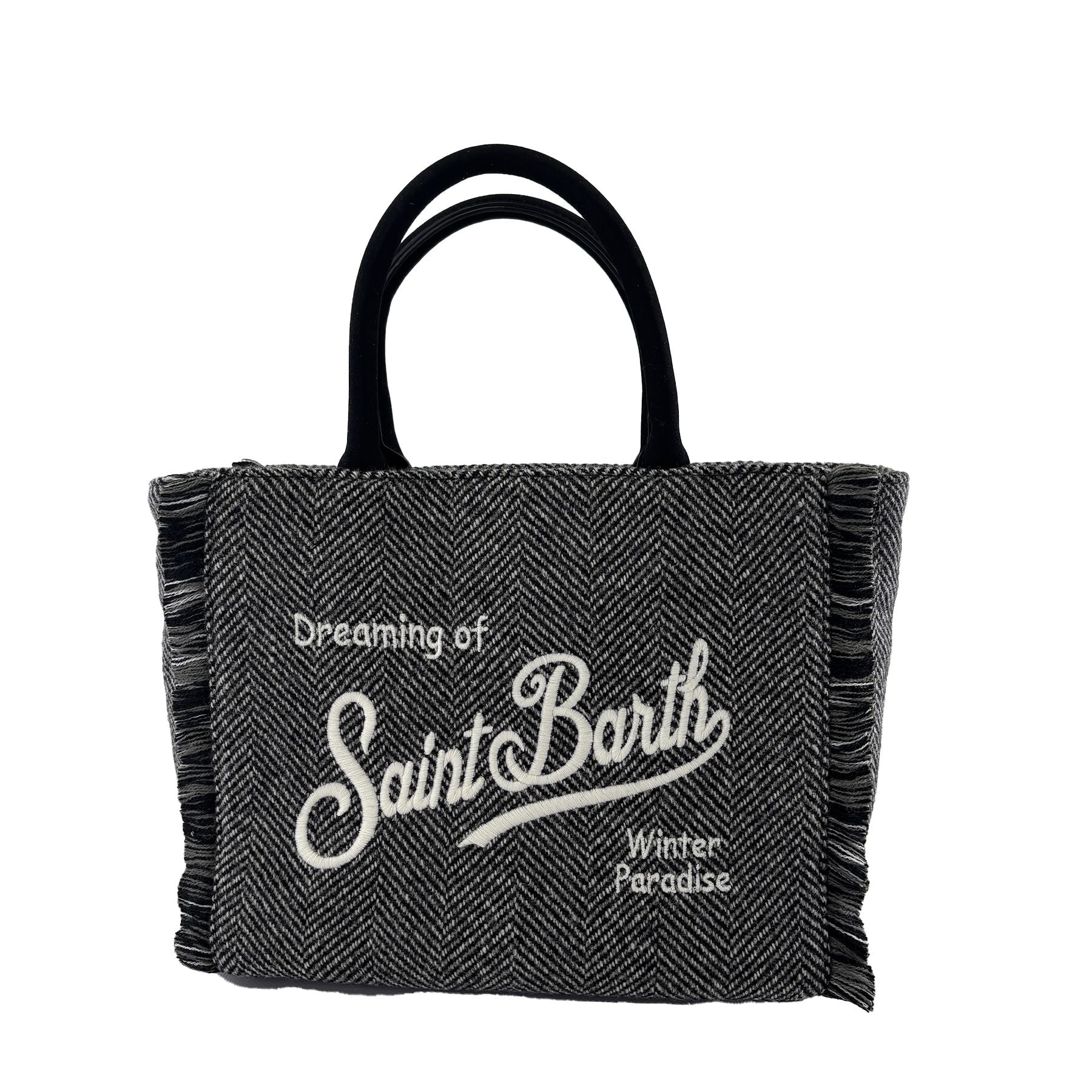 Mc2 Saint Barth Colette Wool Handbag with Herringbone Shoulder Strap