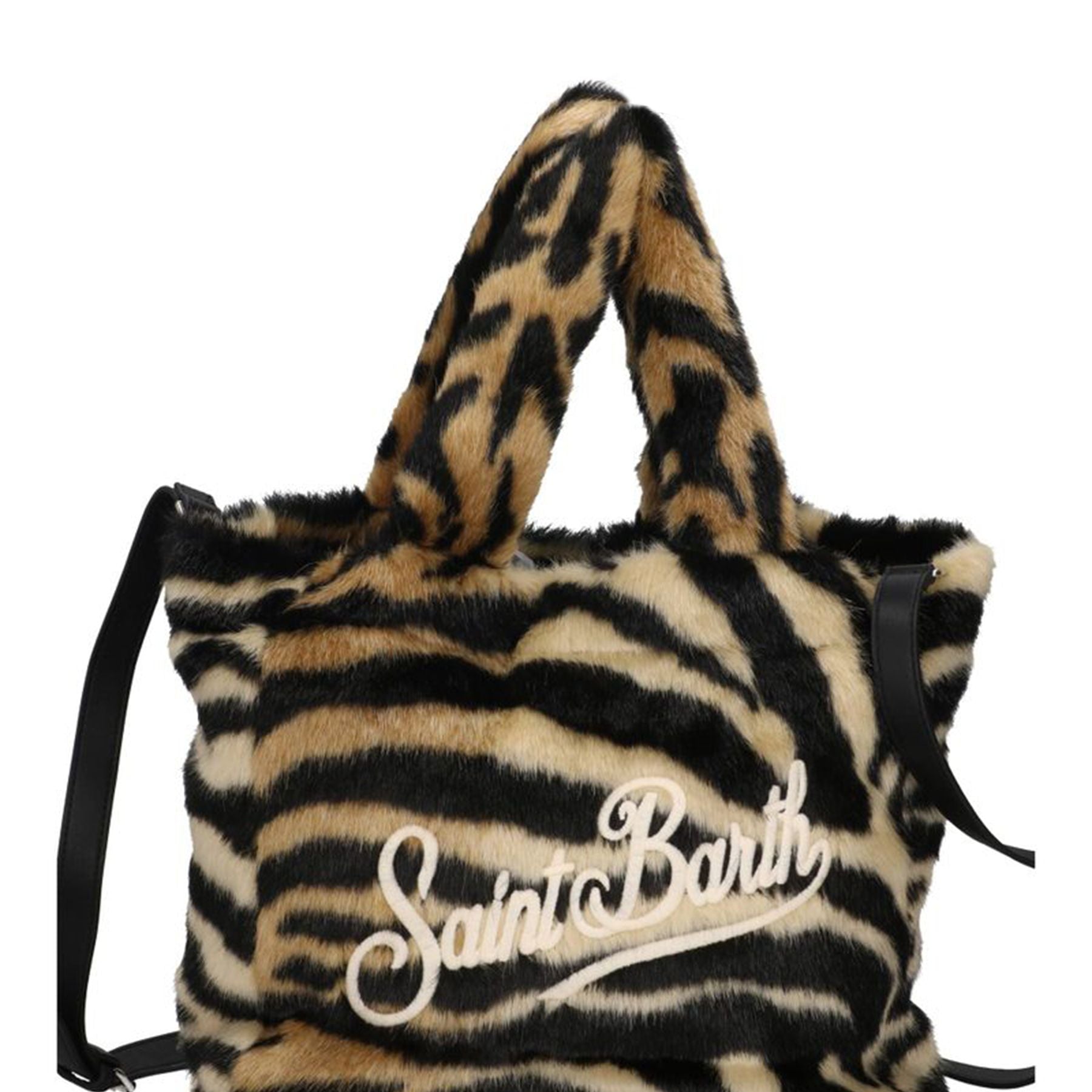 Mc2 Saint Barth Colette Soft Fur Handbag with Zebra Shoulder Strap