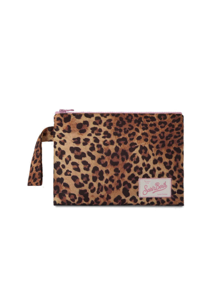Mc2 saint barth Borsa Pochette Pareasy Leopard con Logo Saint Barth in Jacquard