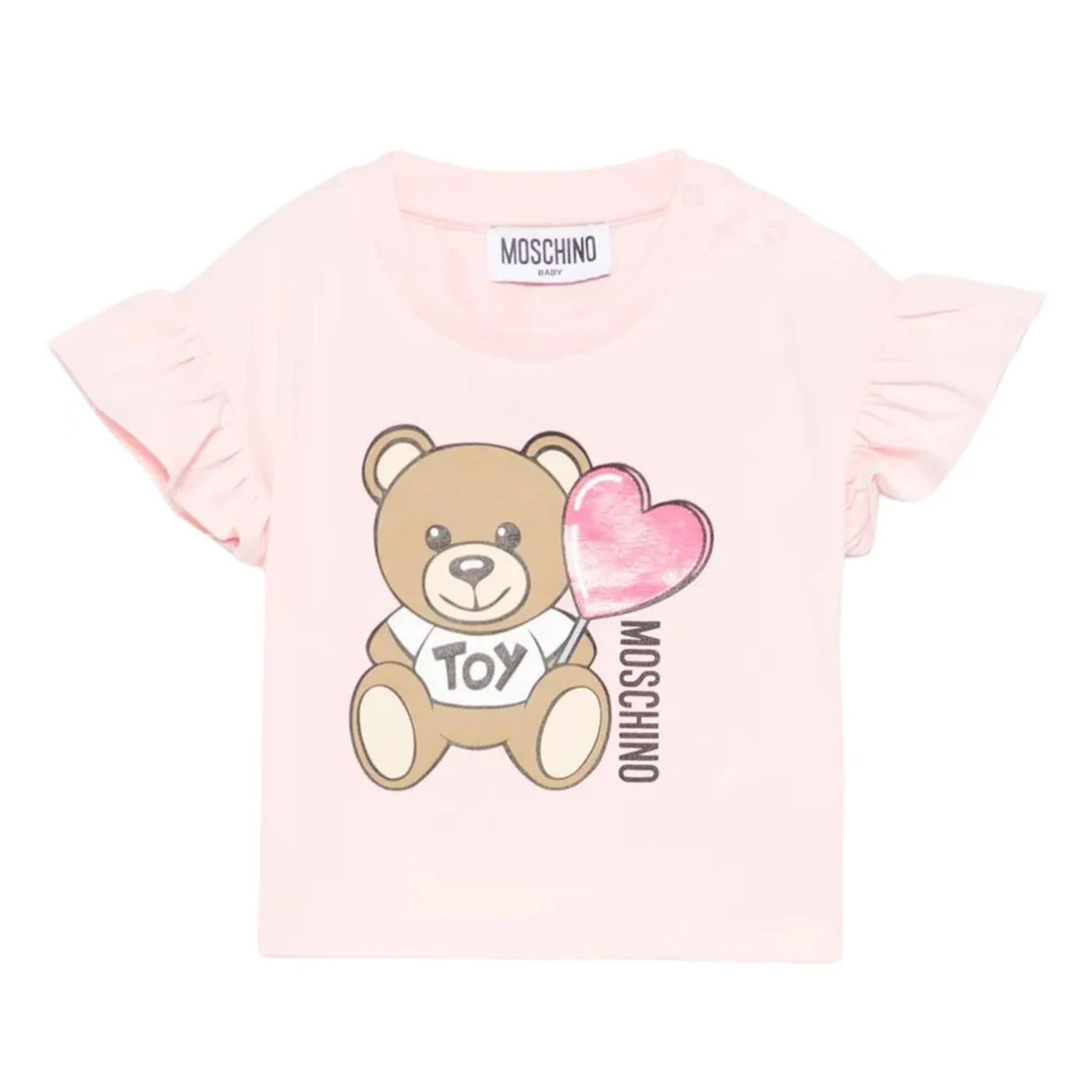 Moschino T-shirt with Teddy and Fuchsia Heart Print