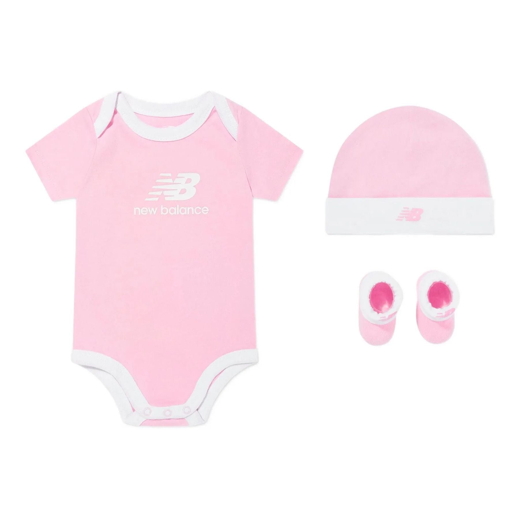 New Balance Baby Bodysuit, Hat, and Socks Gift Set for Girls Pink
