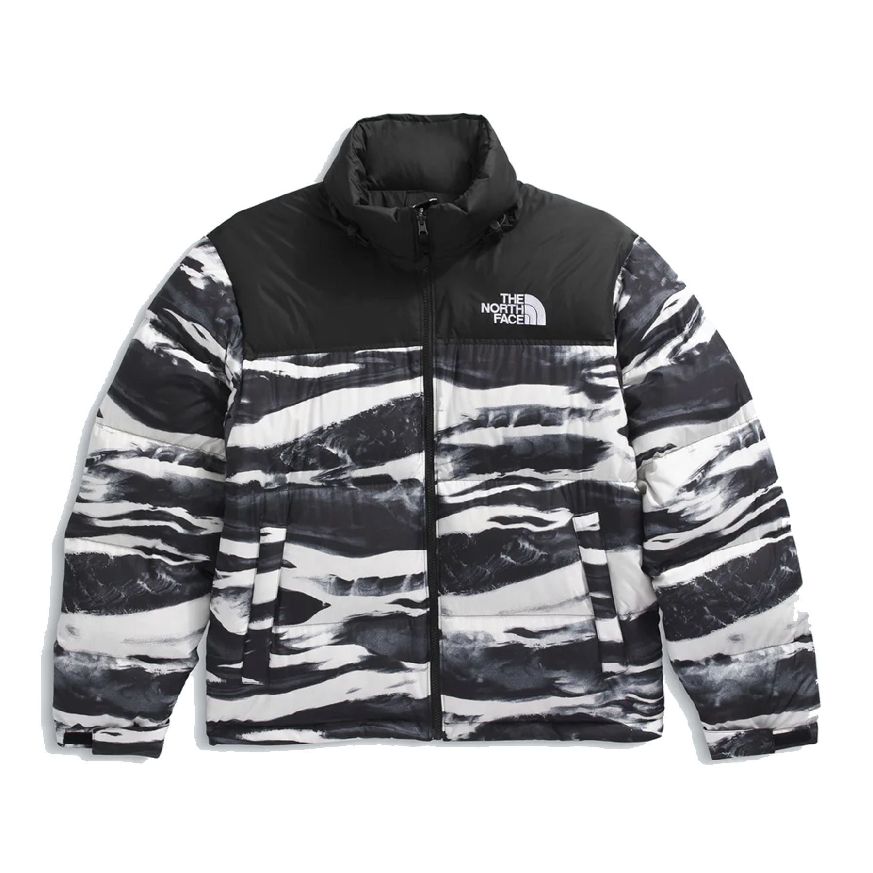 The North Face Two-Tone Patterned Black Down Jacket with Hood