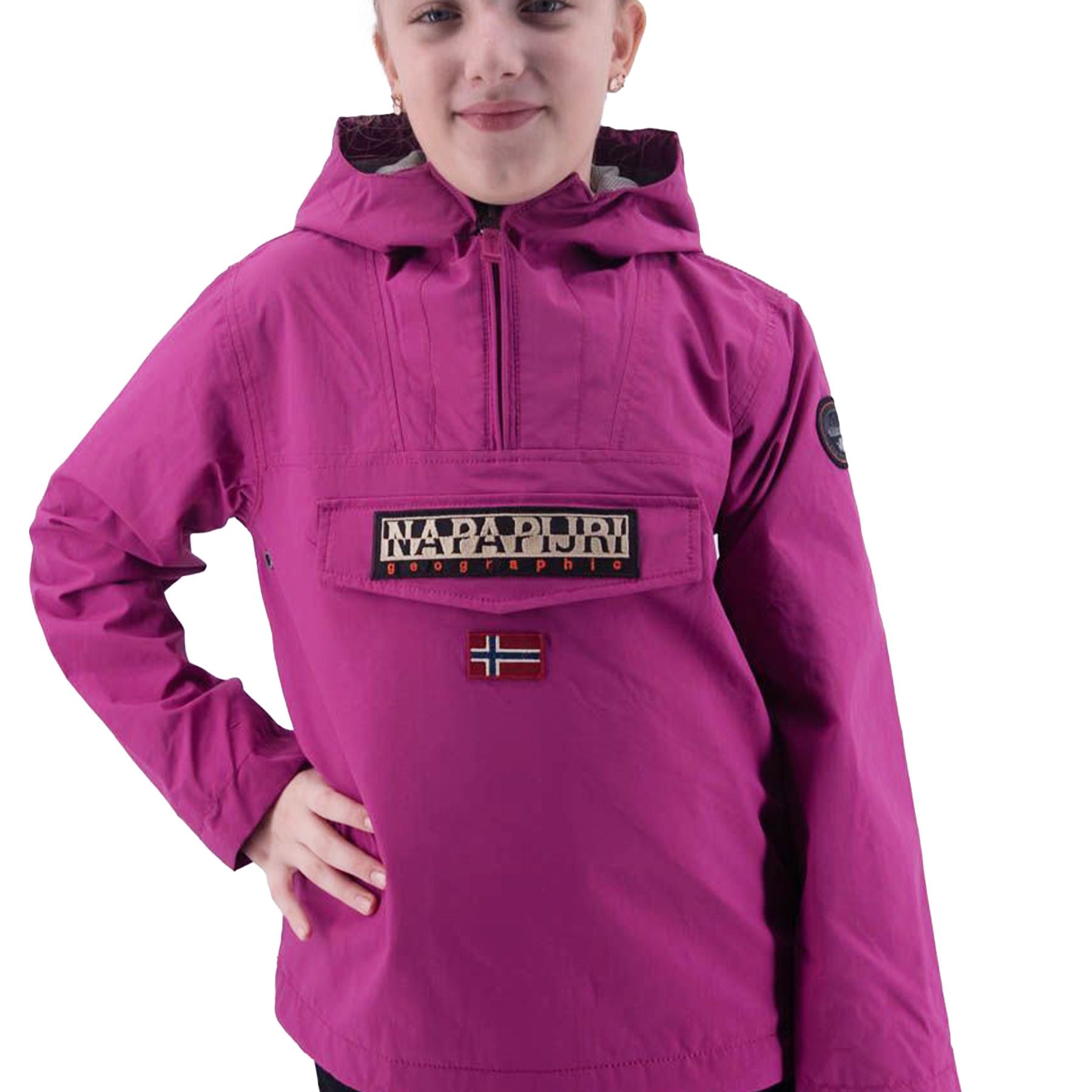 Napapijri Lightweight Solid Color Jacket with Fixed Hood and Maxi Pocket