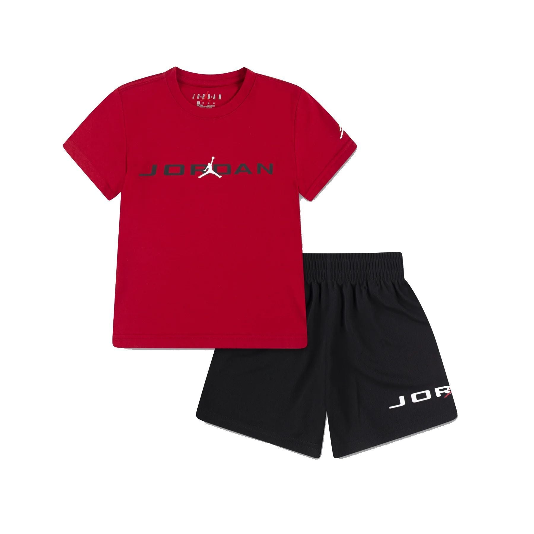 Red and Black Printed T-shirt and Shorts Sports Set