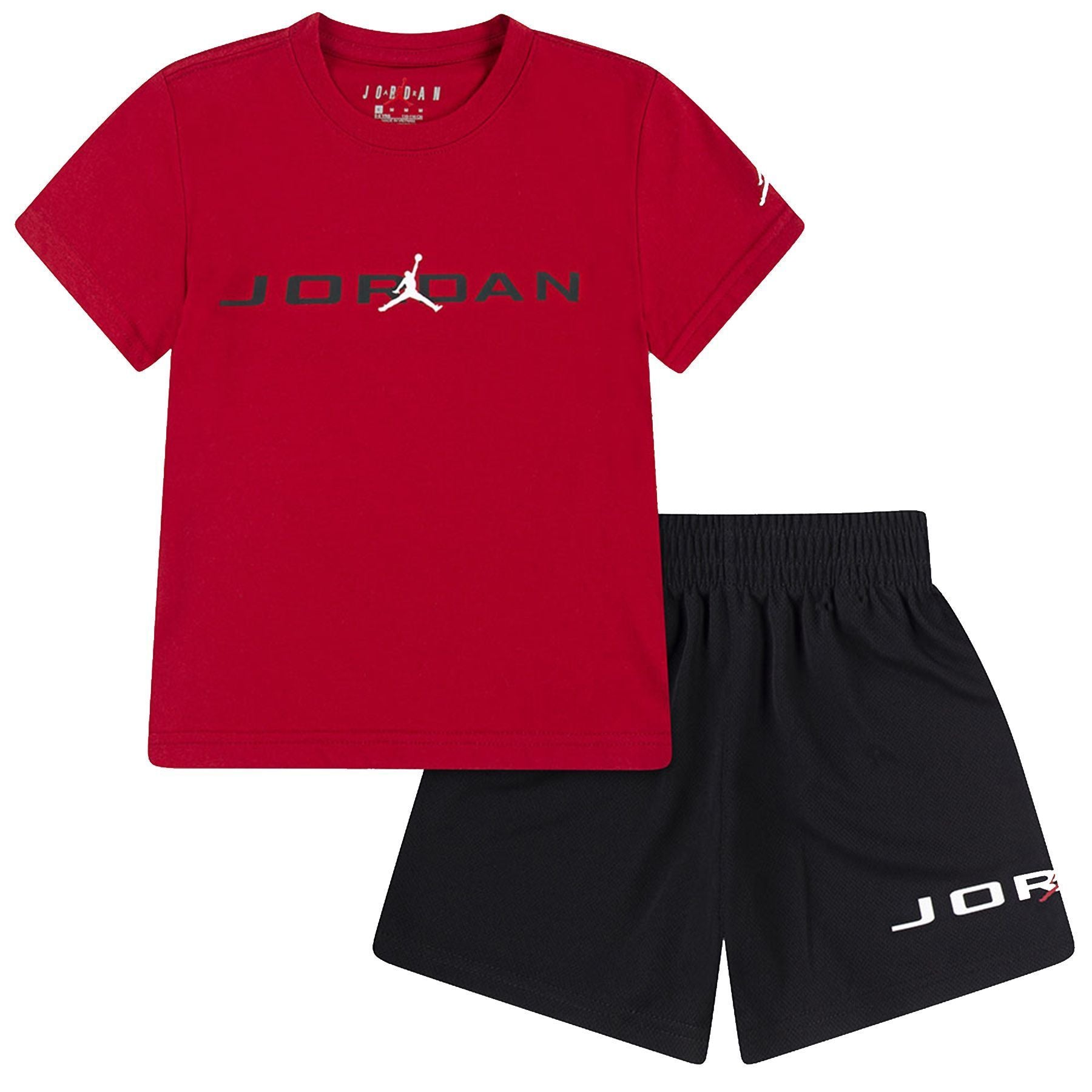 Red and Black Printed T-shirt and Shorts Sports Set
