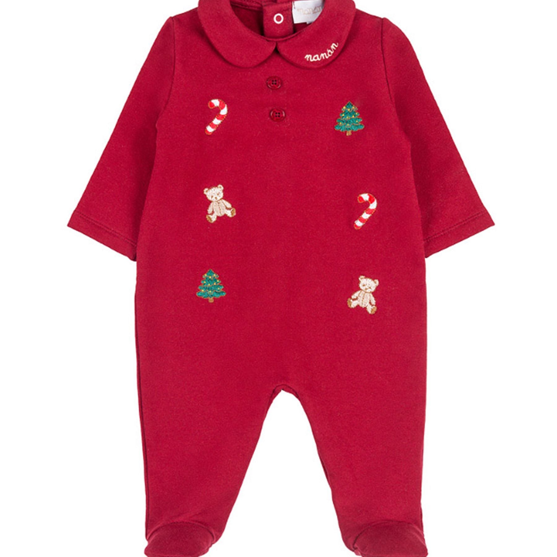 Nanan Red Romper with Christmas Embroidery