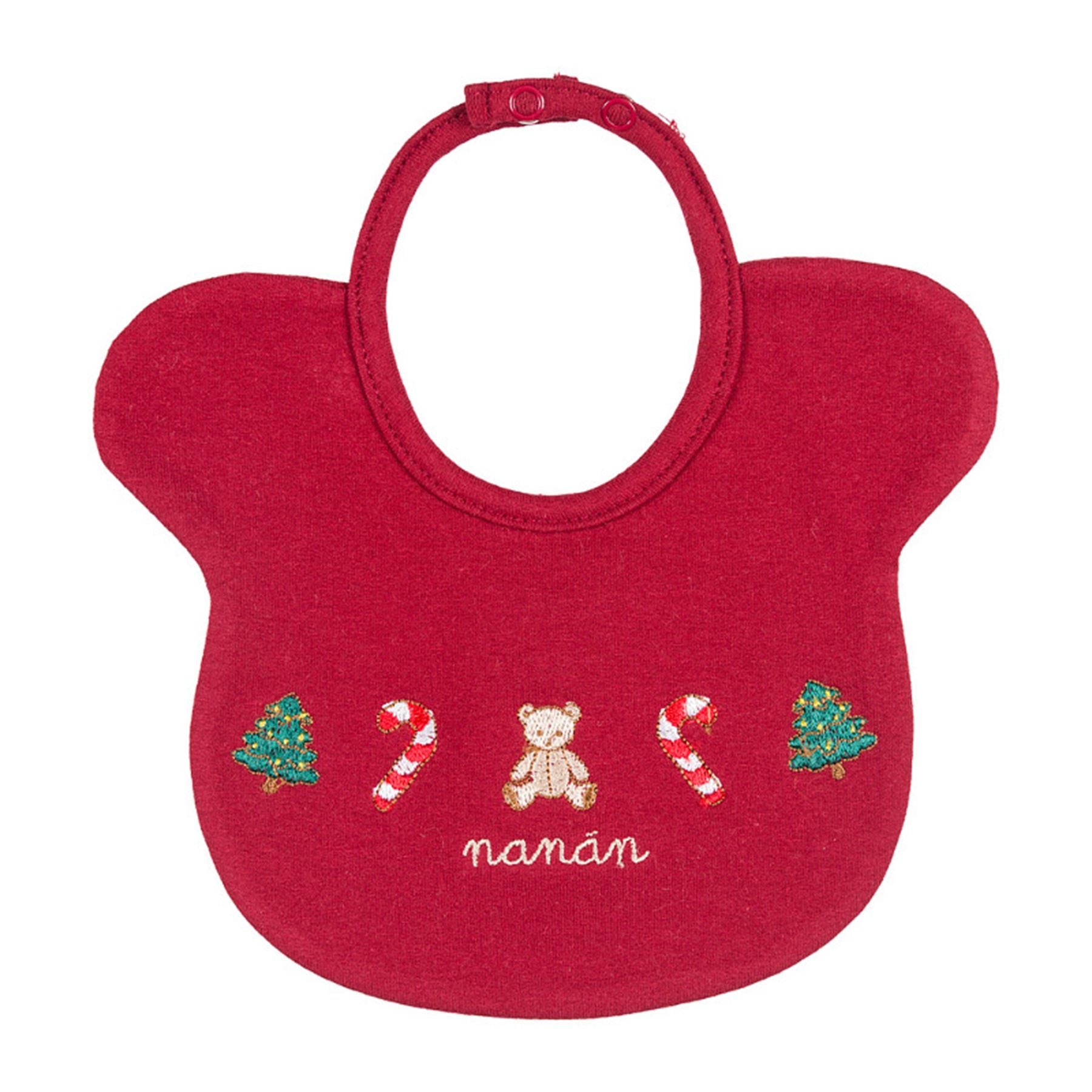 Nanan Red Bib with Christmas Embroidery