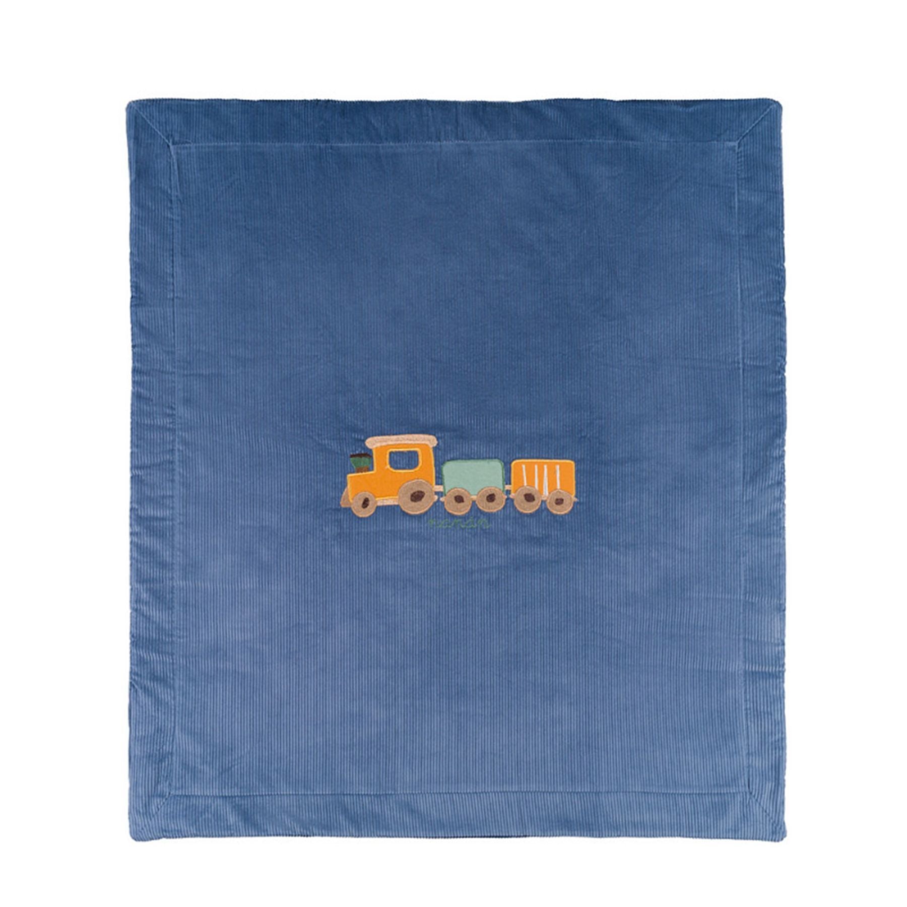Nanan Blue Ribbed Blanket with Little Train