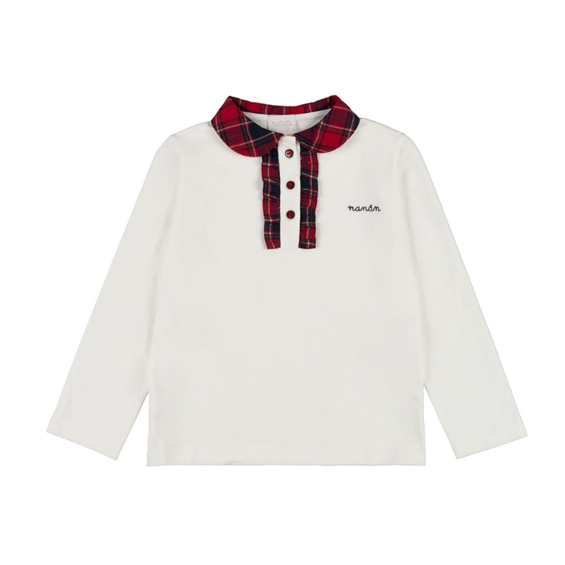 Nanan Polo Shirt with Tartan Decorations and Three Buttons