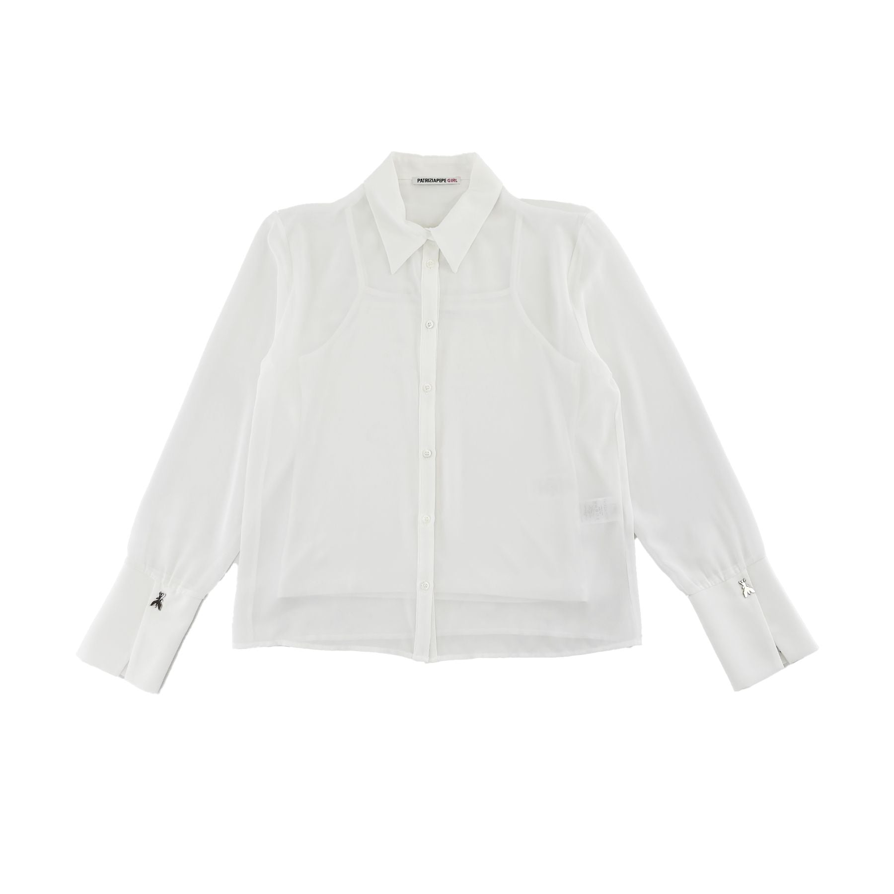 Patrizia Pepe Lightweight Voile Shirt with Double Layer Structure, White and Black