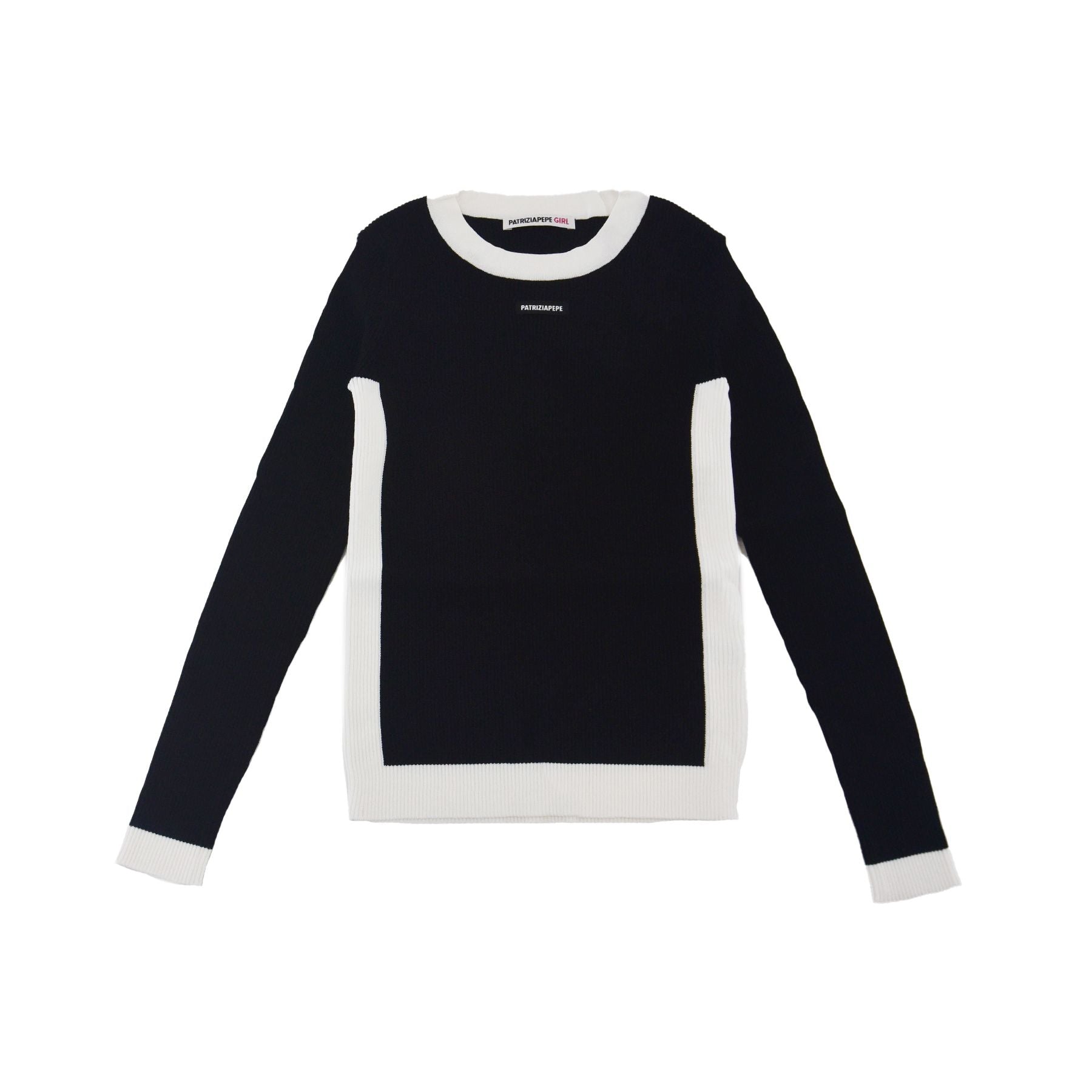 Patrizia Pepe Two-Tone Ribbed Sweater in Black and White
