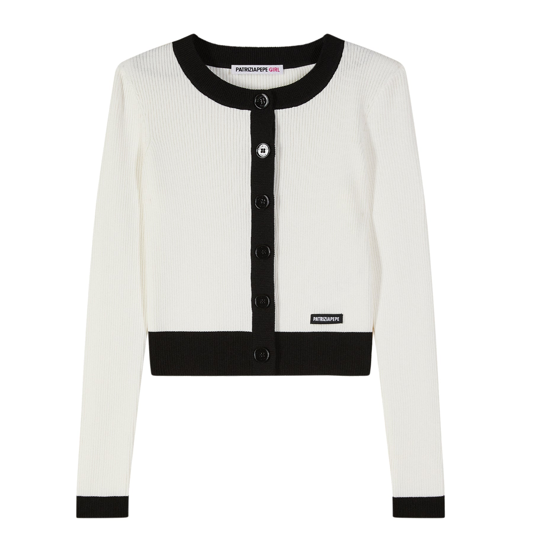 Patrizia Pepe Two-Tone Ribbed Cardigan Sweater in Black and White