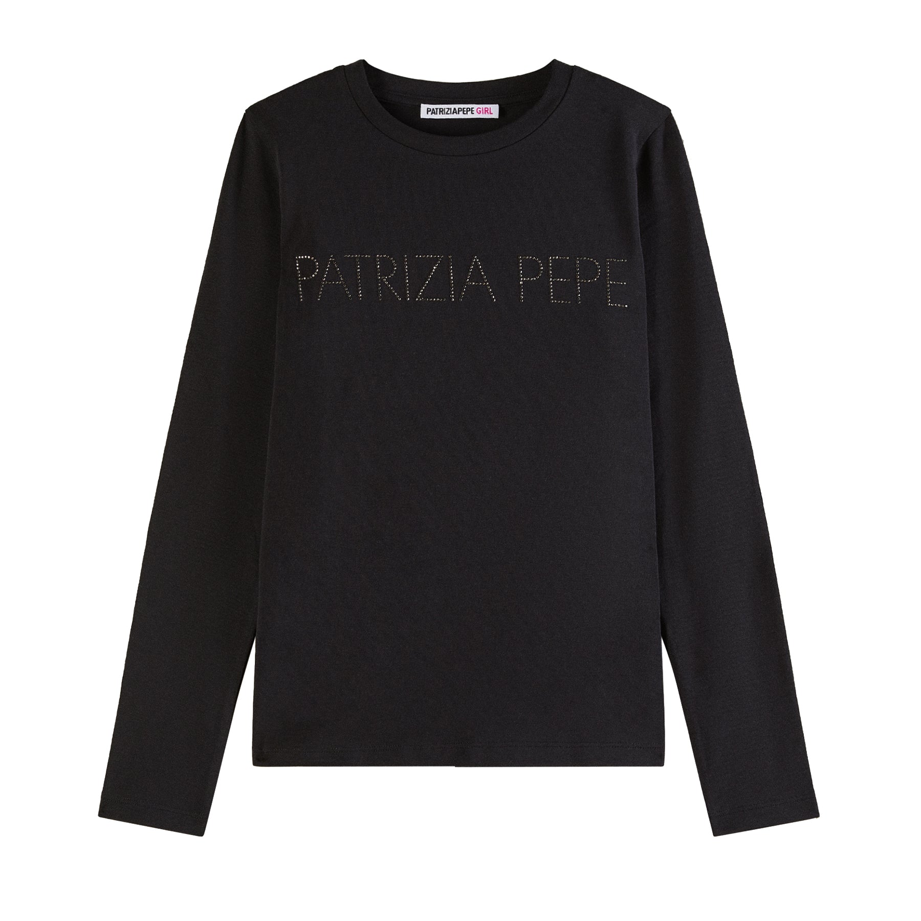 Patrizia Pepe Crew Neck T-Shirt with Rhinestone Logo