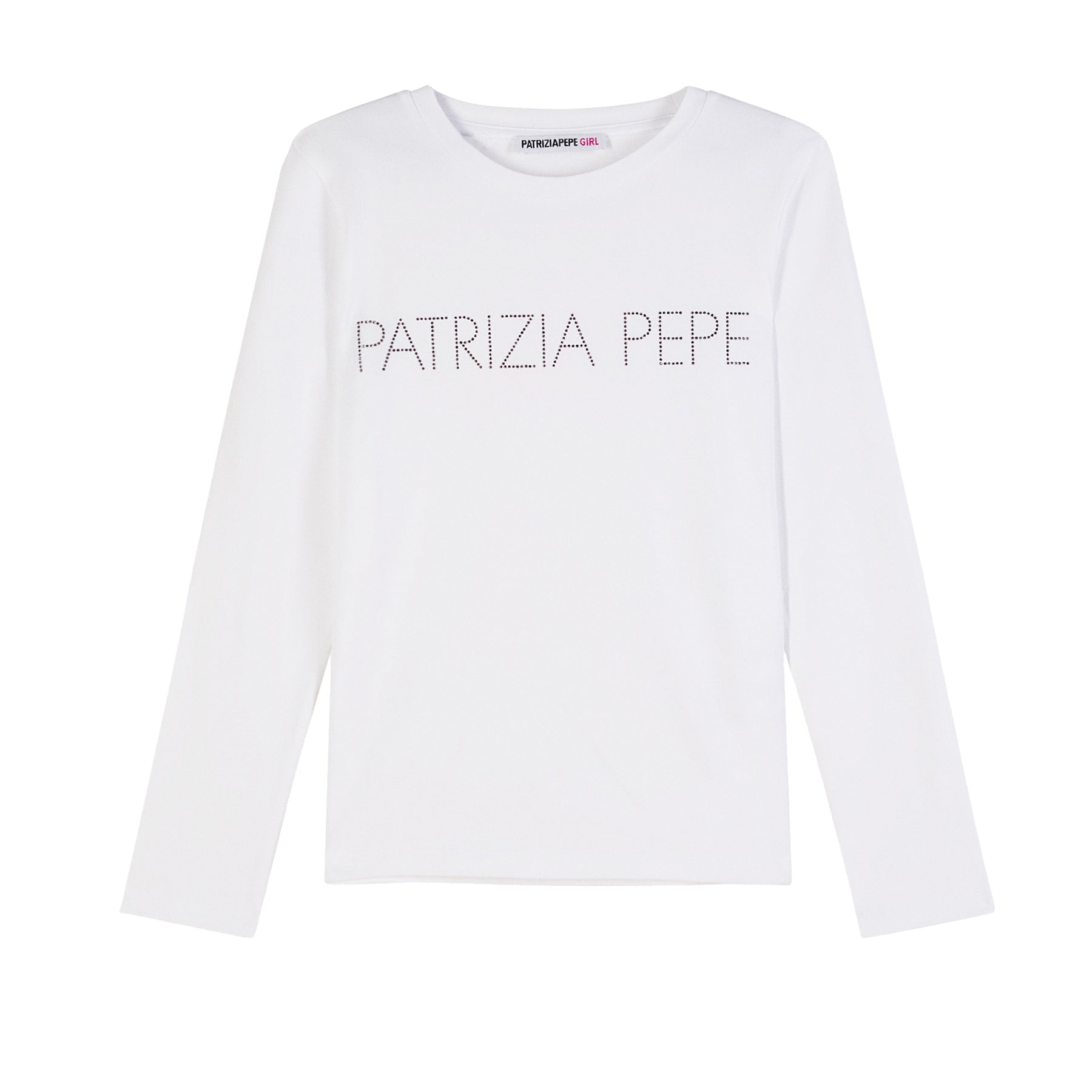 Patrizia Pepe Crew Neck T-Shirt with Rhinestone Logo