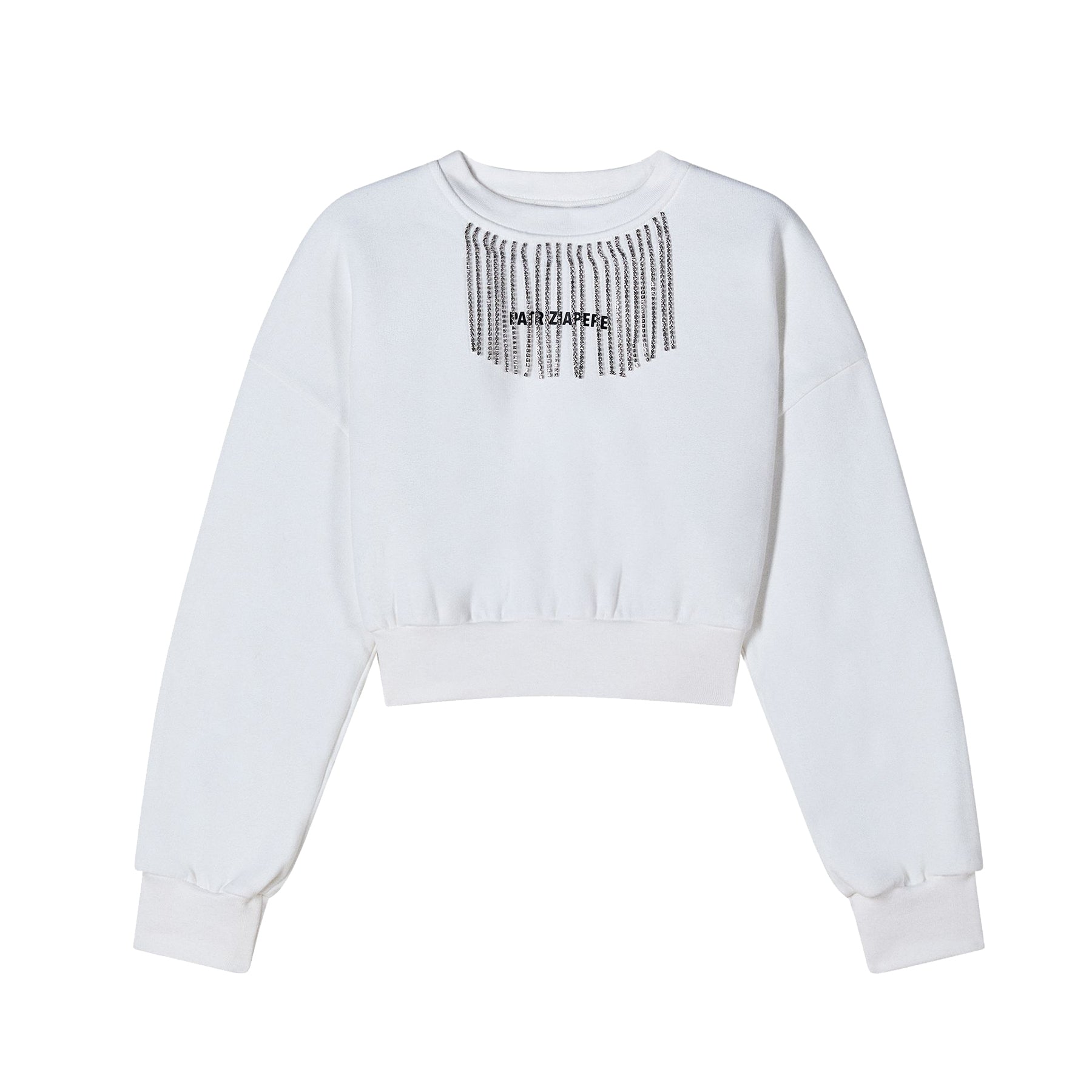 Patrizia Pepe White Crewneck Sweatshirt with Rhinestone Logo