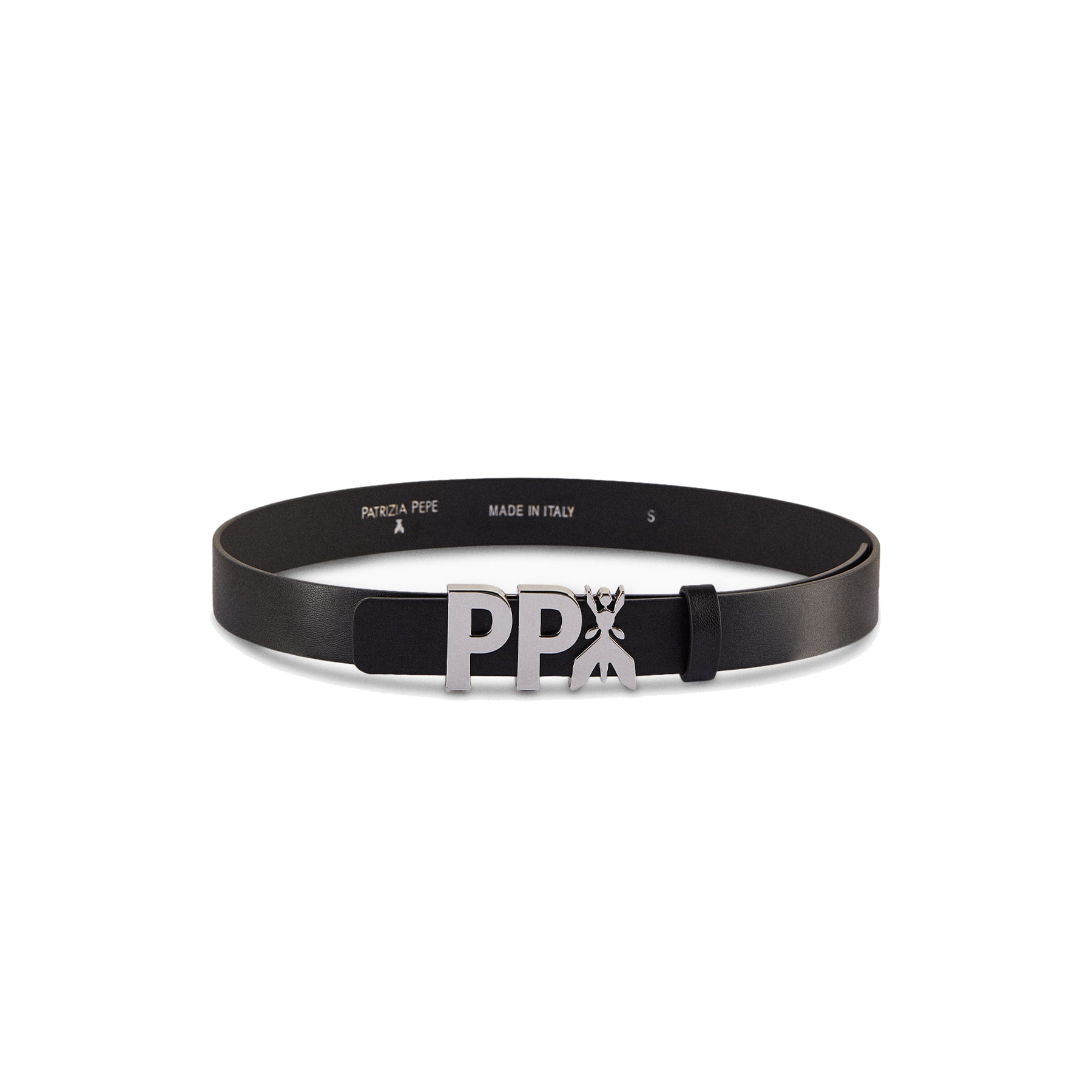 Patrizia Pepe Black Faux Leather Belt with Silver Logo