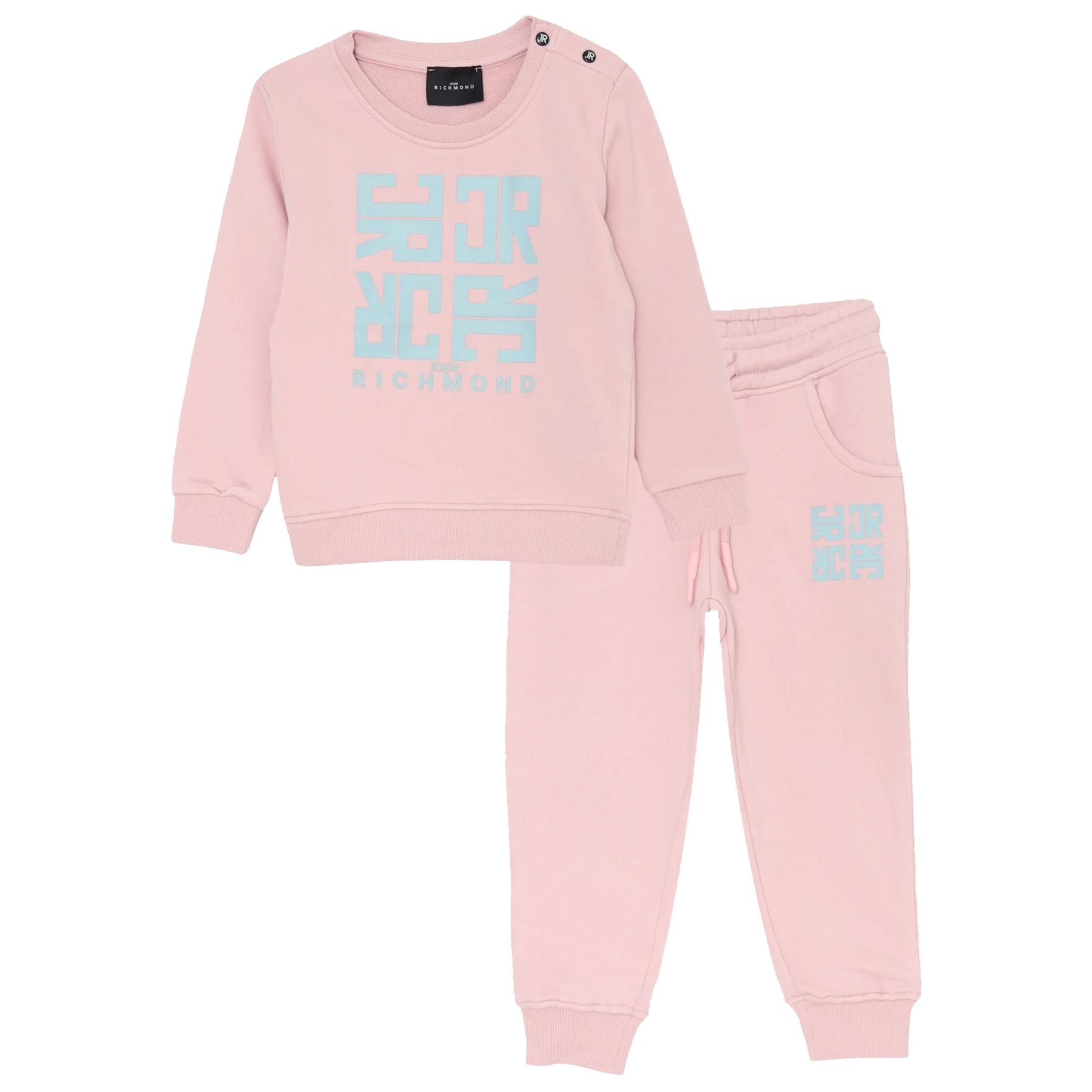 Crew neck tracksuit with pink and lilac jogging bottoms