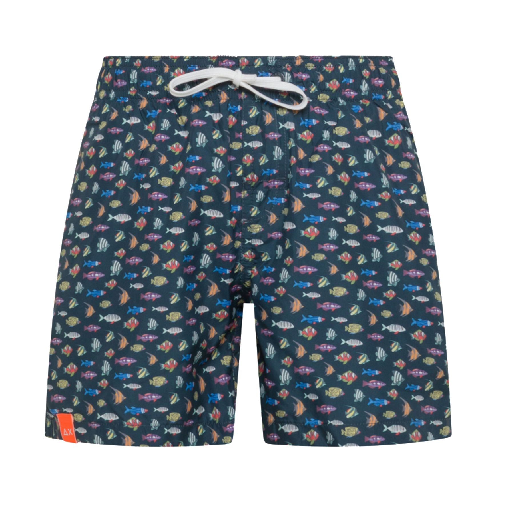 Sun68 Blue Nylon Swim Trunks with Fish Pattern