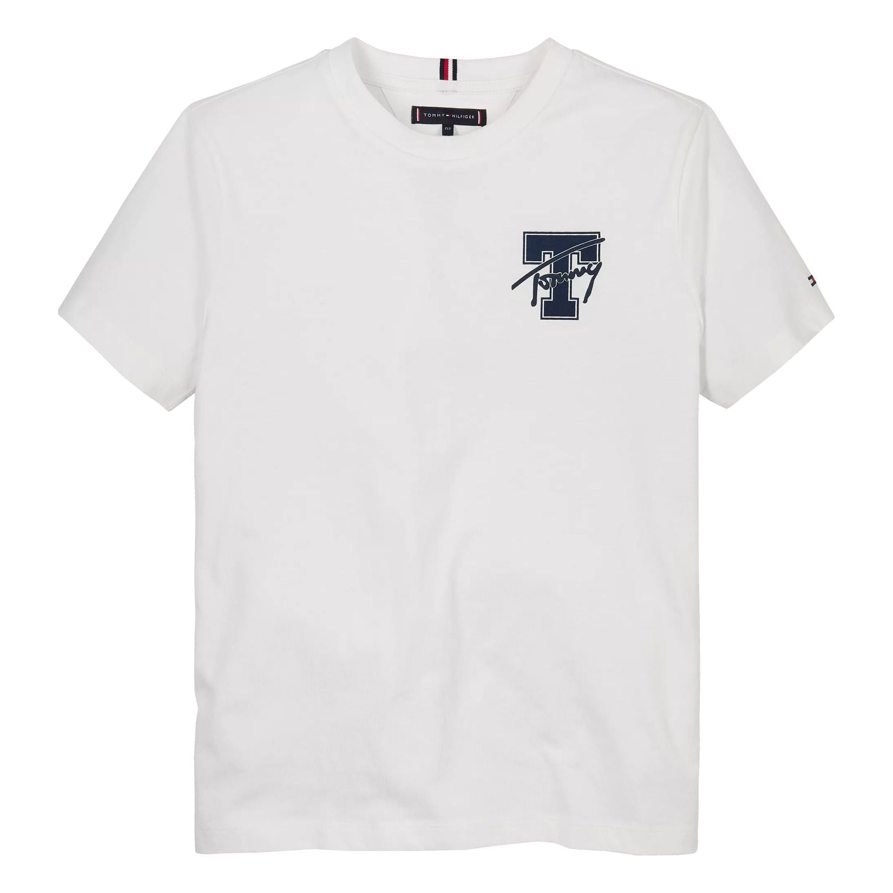 Tommy Hilfiger White Crew Neck T-Shirt with Classic Embroidered Logo