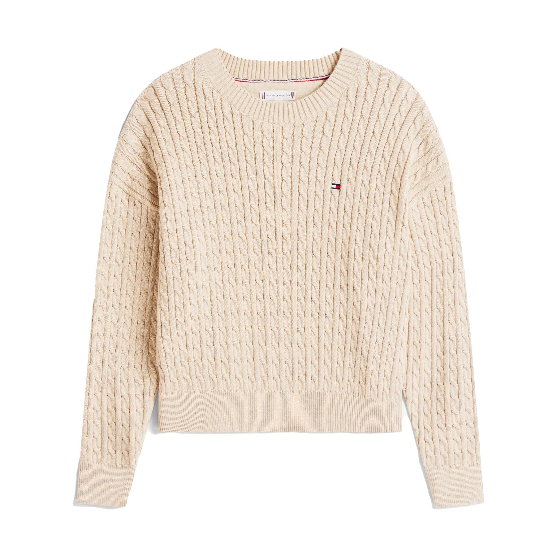 Tommy Hilfiger Milk White Cable Knit Crew Neck Sweater