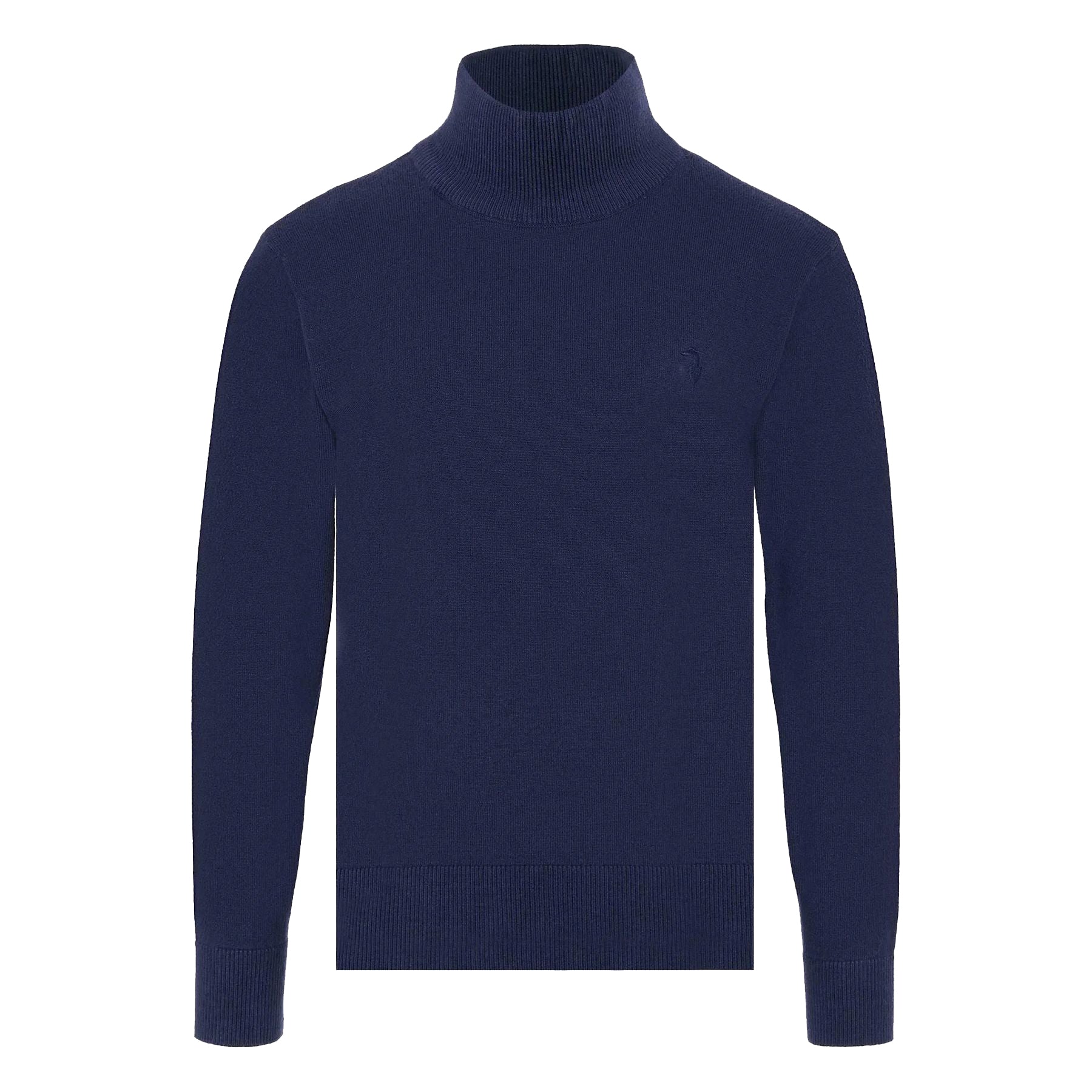 Trussardi Solid Color Blue Mock Neck Sweater with Logo