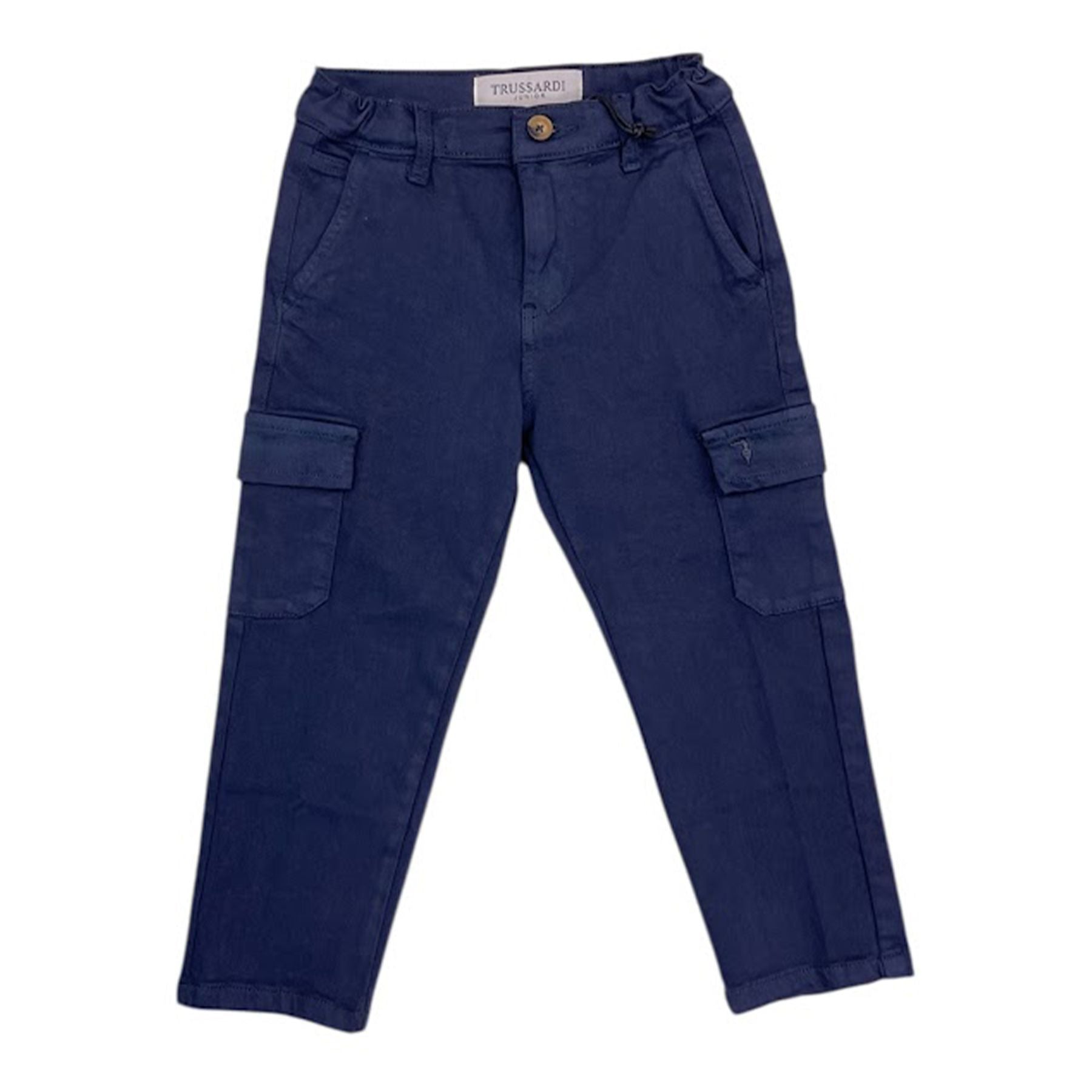 Trussardi Blue Trousers with Side Cargo Pockets and Embroidery