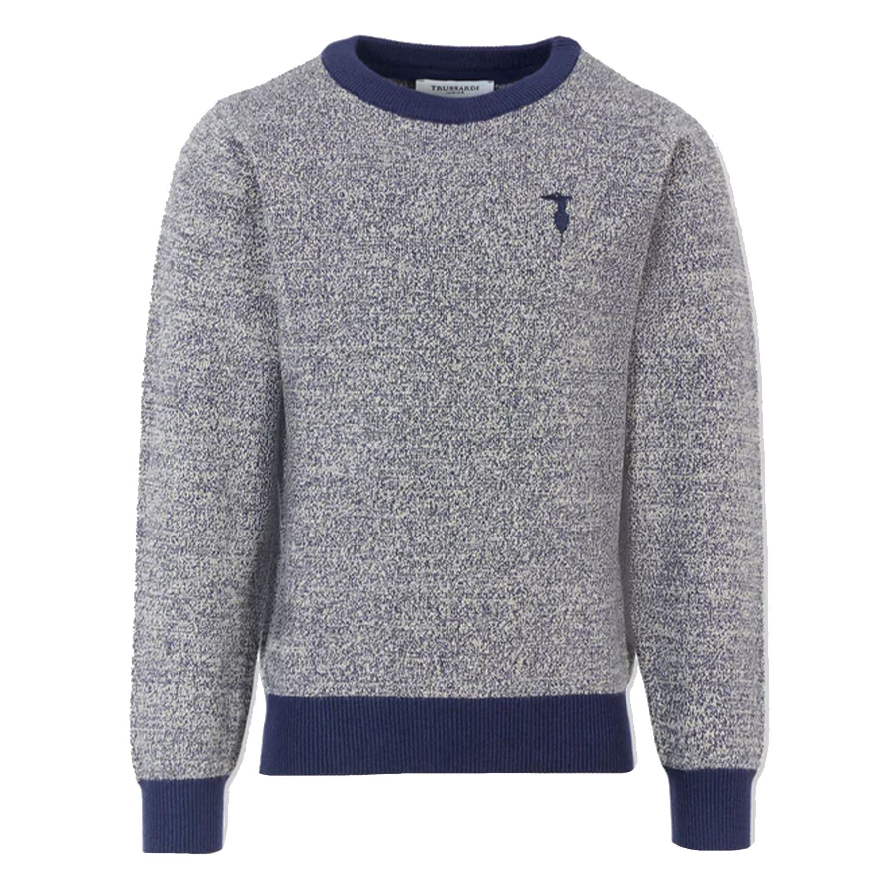 Trussardi Salt and Pepper Crew Neck Sweater Blue and White