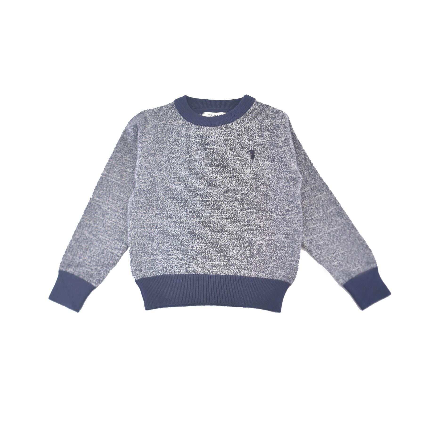 Salt and Pepper Crew Neck Sweater in Blue and White