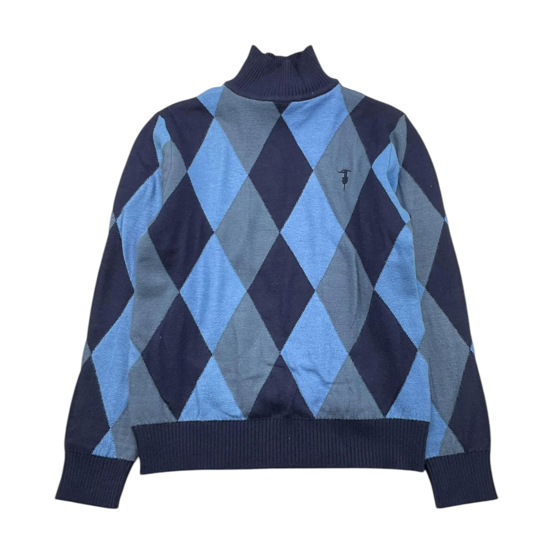 Trussardi Solid Color Blue Mock Neck Sweater with Logo