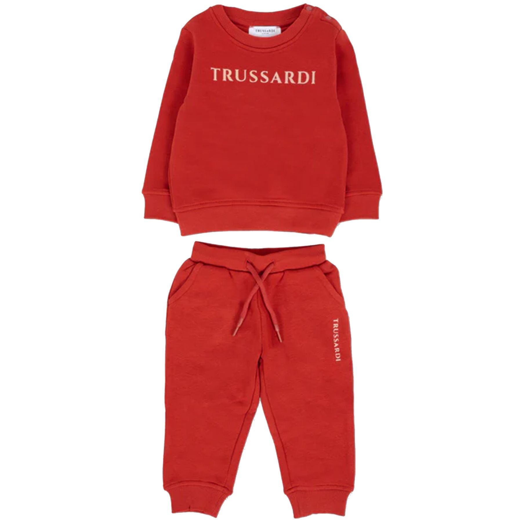 Red Crew Neck Sports Suit with Trousers