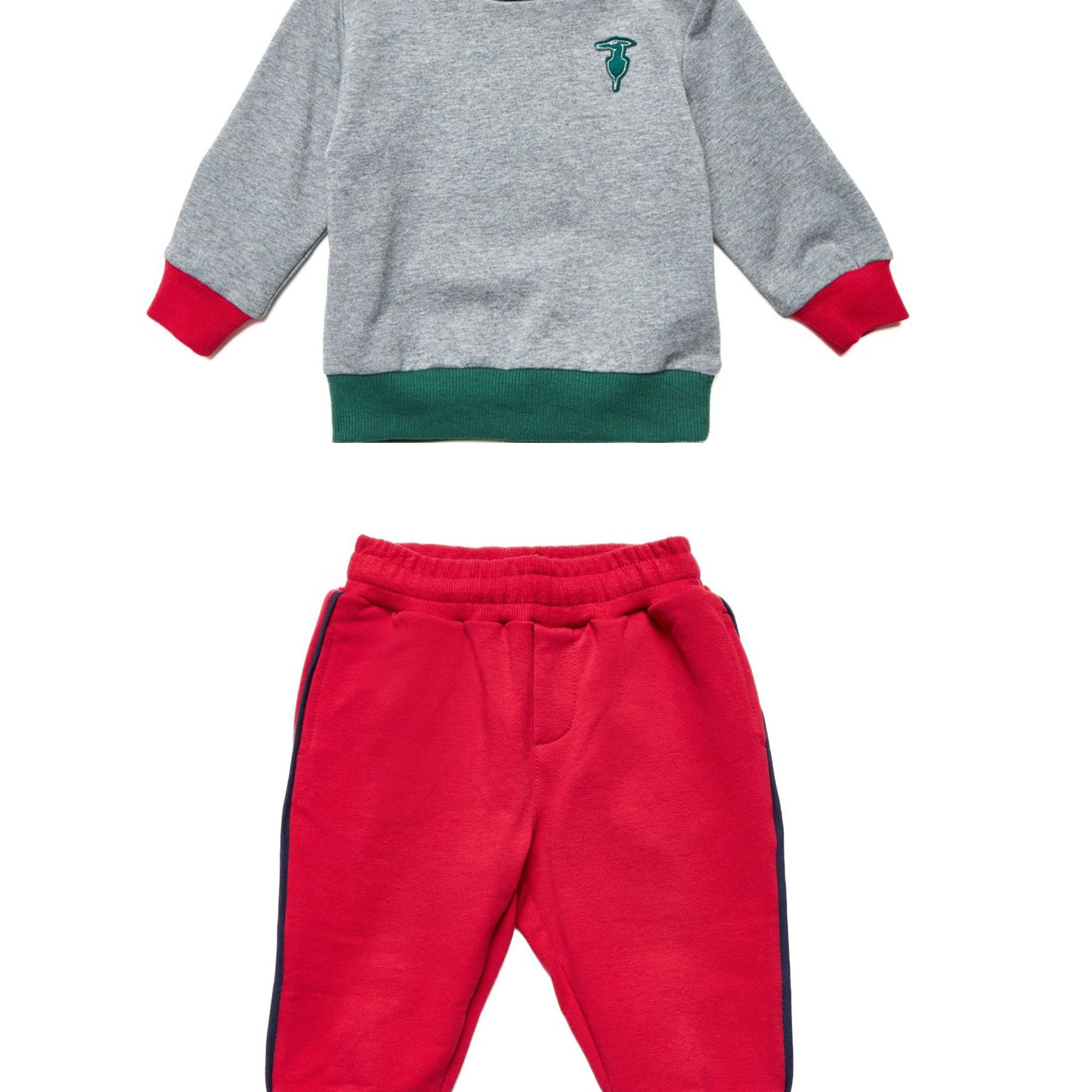 Grey and red crew neck sports suit with trousers
