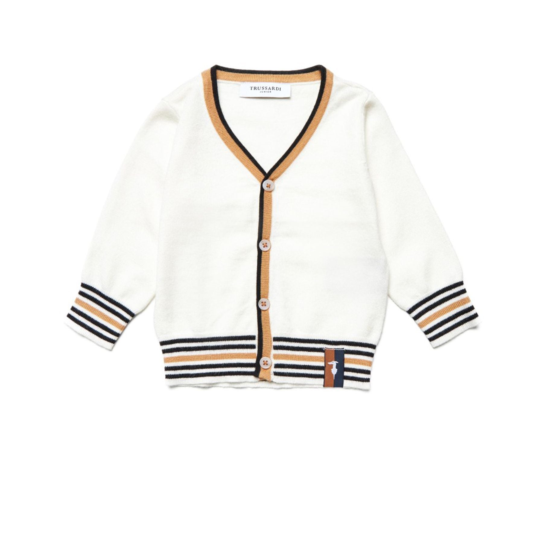 Trussardi Elegant Cream Cardigan Sweater with Two-Tone Trim