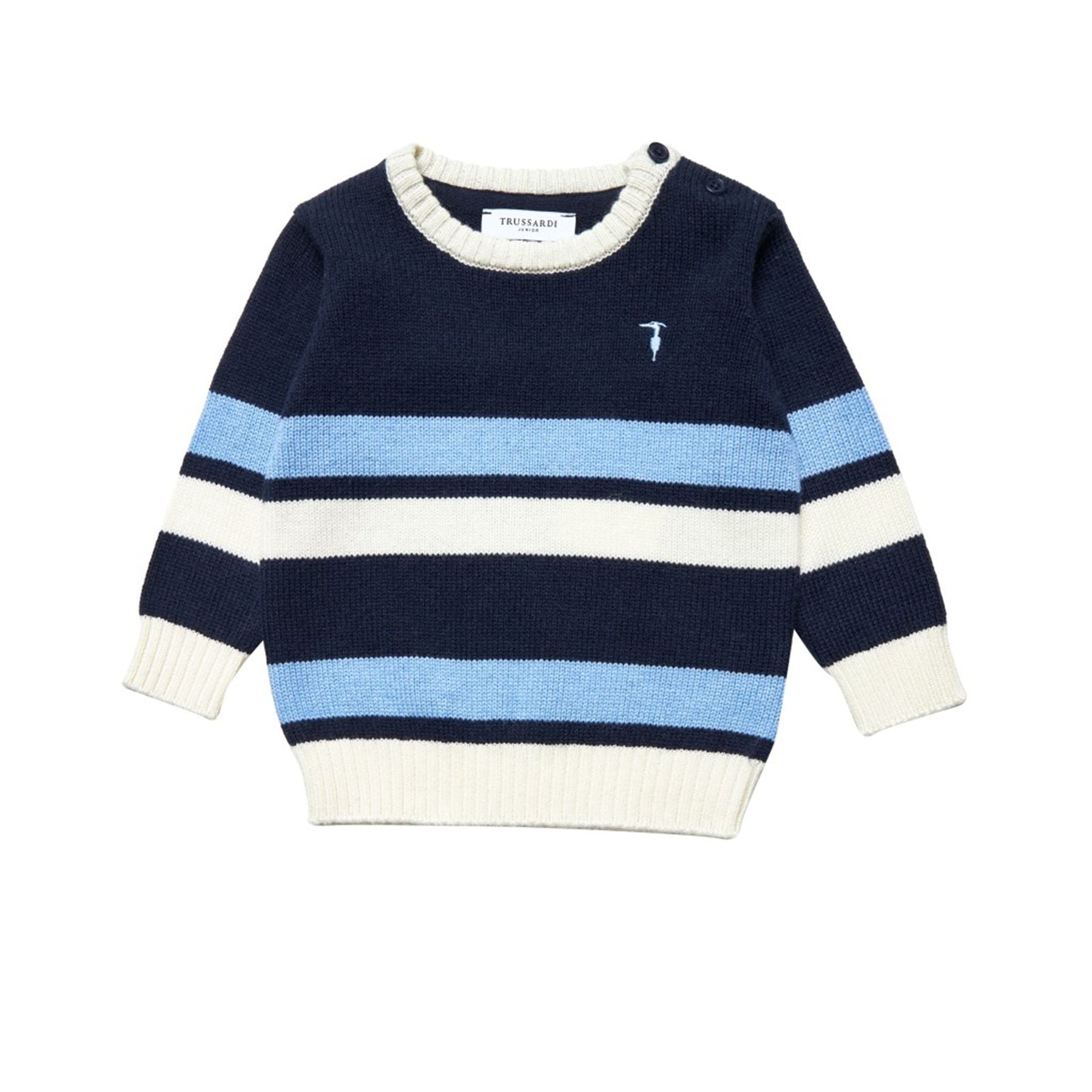 Baby boy's striped sweater in blue, cream and light blue