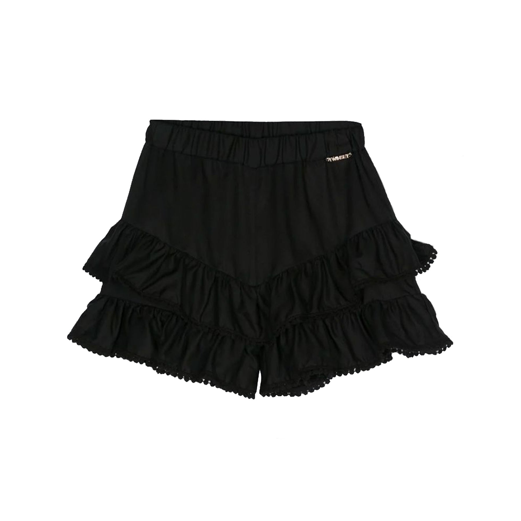 Twinset Solid Color Shorts Fresh and Functional in Cotton Linen with Ruffle at the Bottom