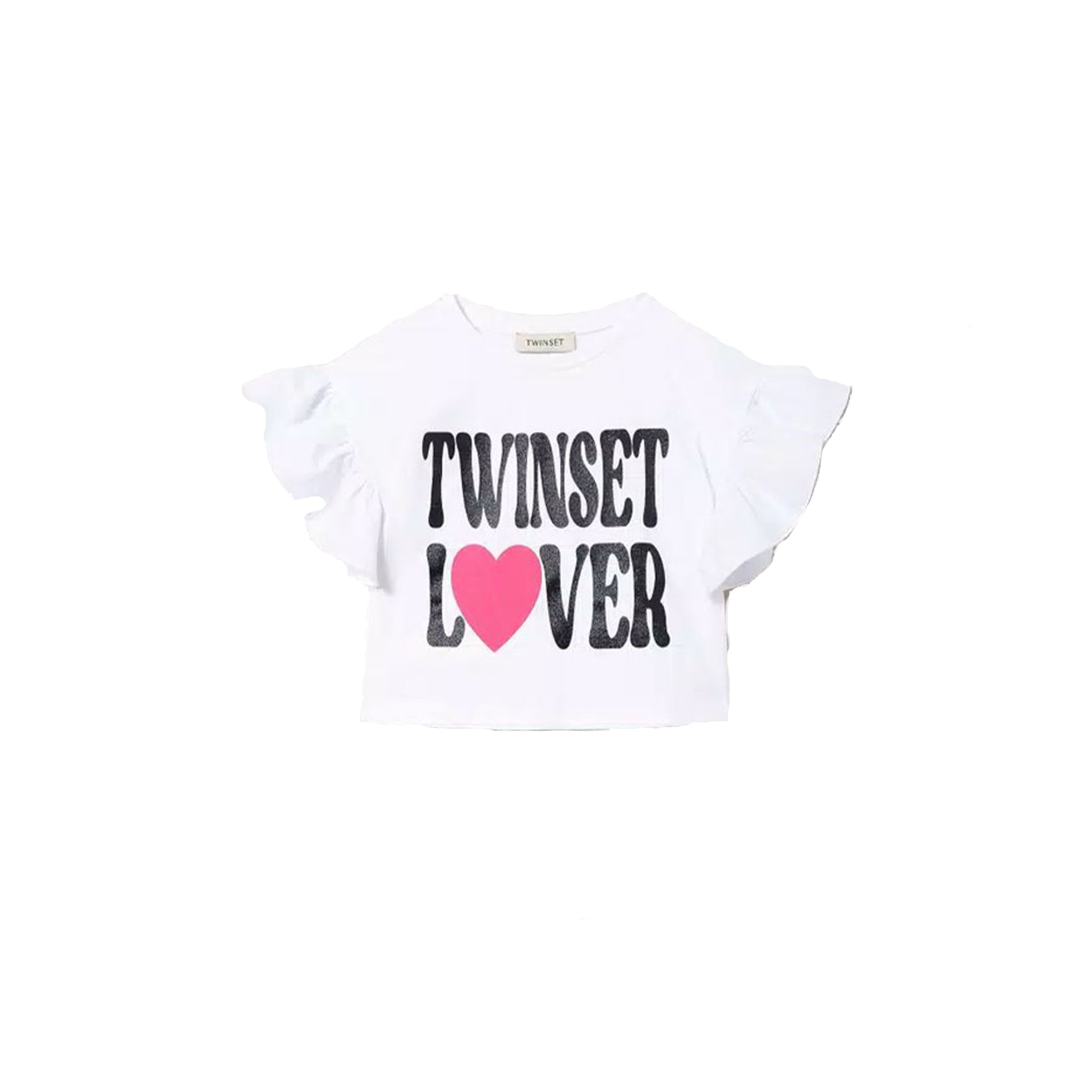 Twinset Crew Neck Short Sleeve Cropped T-shirt in Solid Color with Lovers Front Print