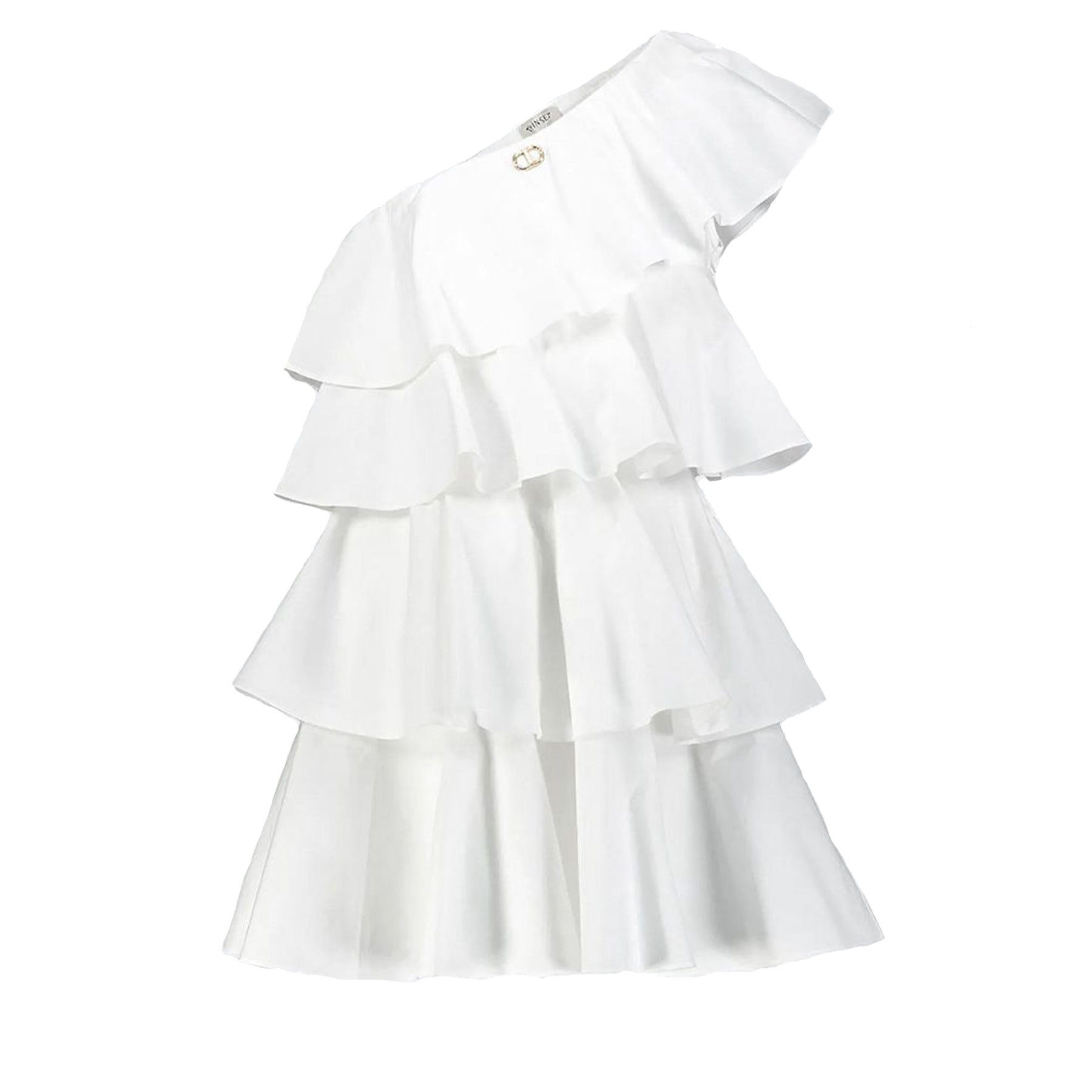 Twinset One-Shoulder Ruffled Dress in Solid Color Poplin