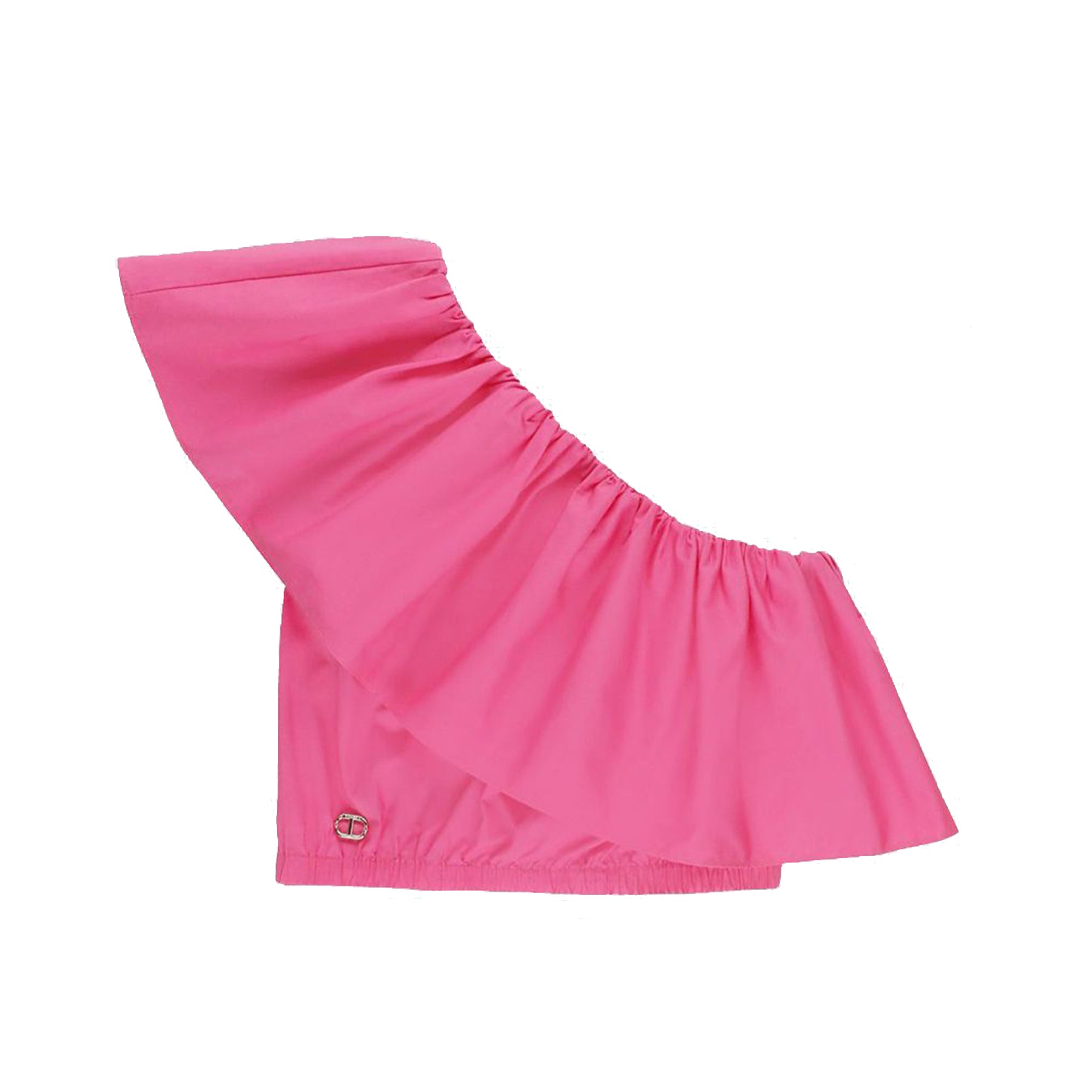 Twinset Top One-Shoulder Blouse in Solid Color in Poplin with Elastic Hem