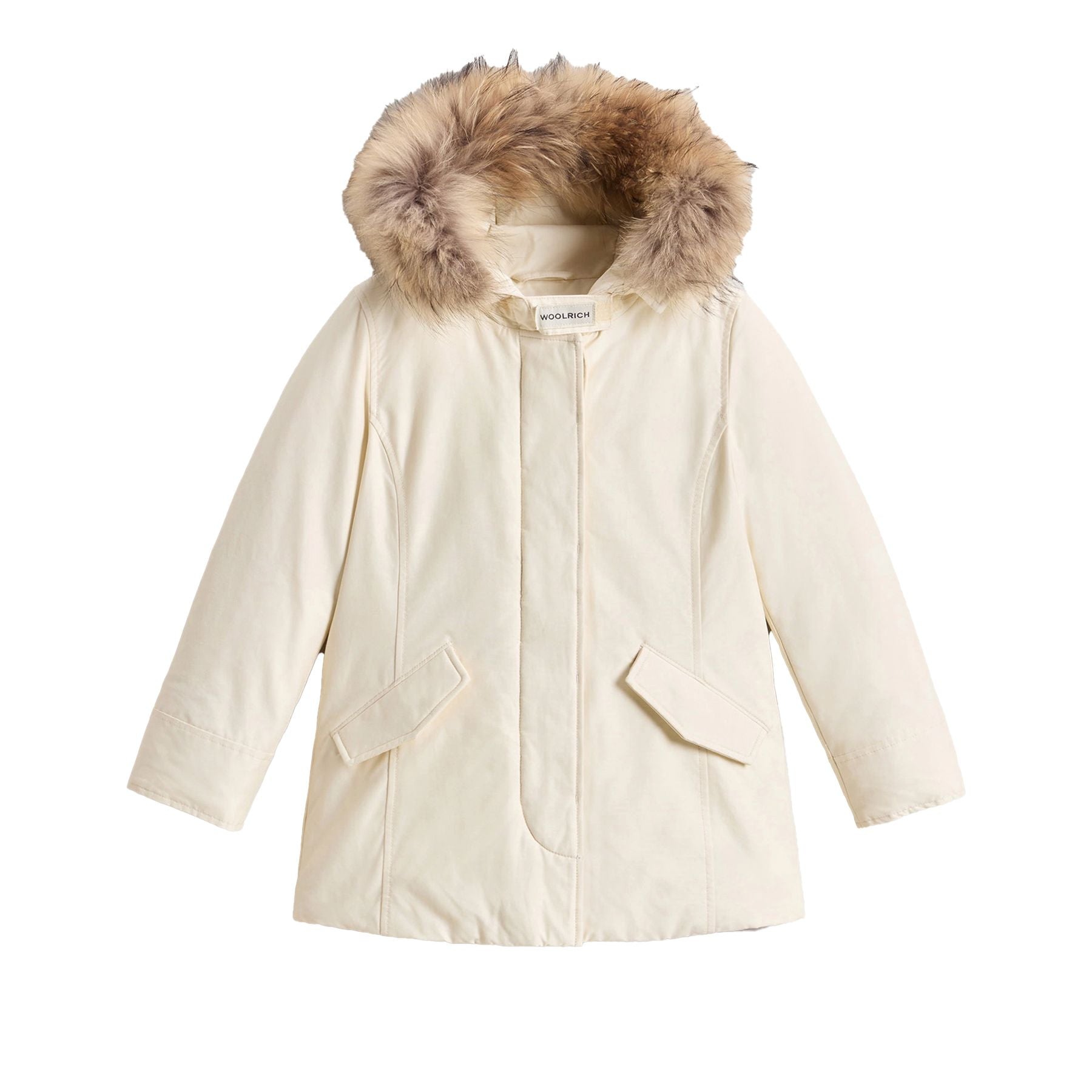 Woolrich Luxury Arctic Raccoon Parka Down Jacket Cream White