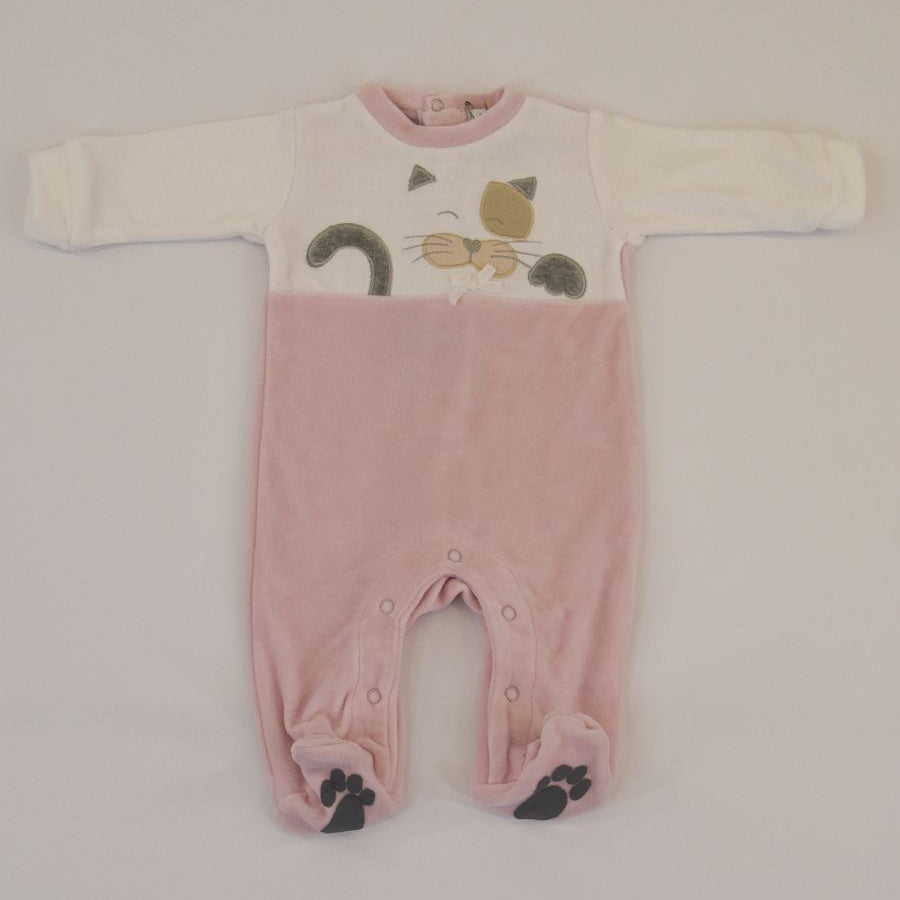 Amore is me Two-Tone Romper with Embroidered Kitten