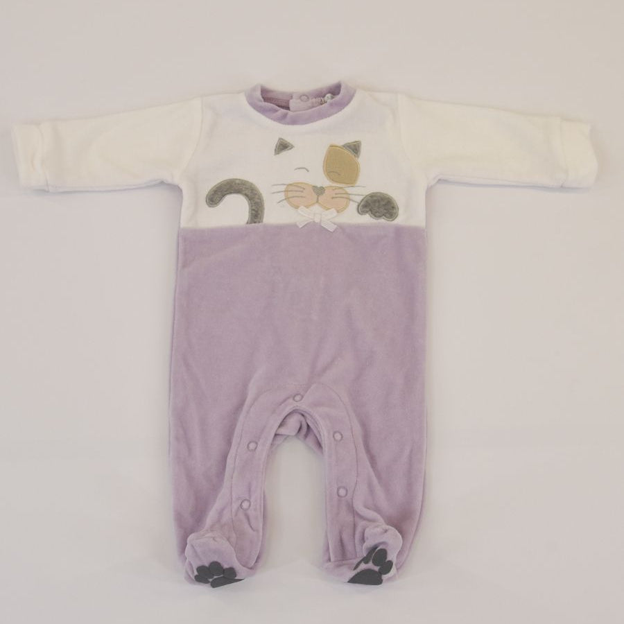 Amore is me Two-Tone Romper with Embroidered Kitten