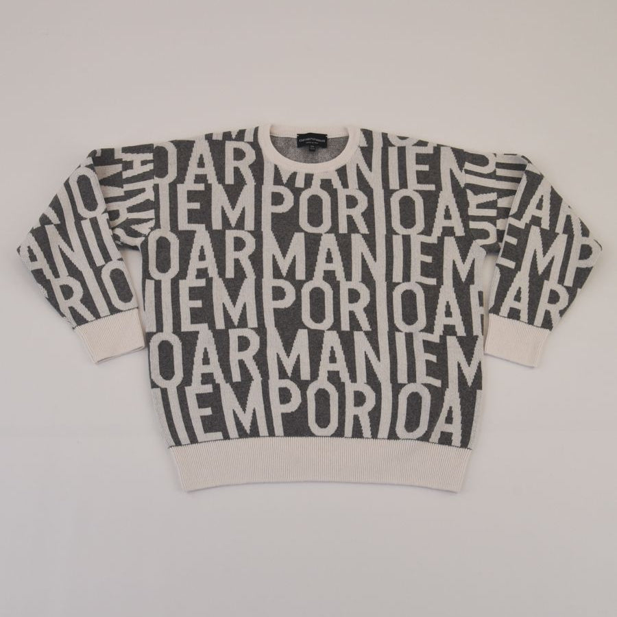 Armani Crew Neck Sweater with Jacquard Logo