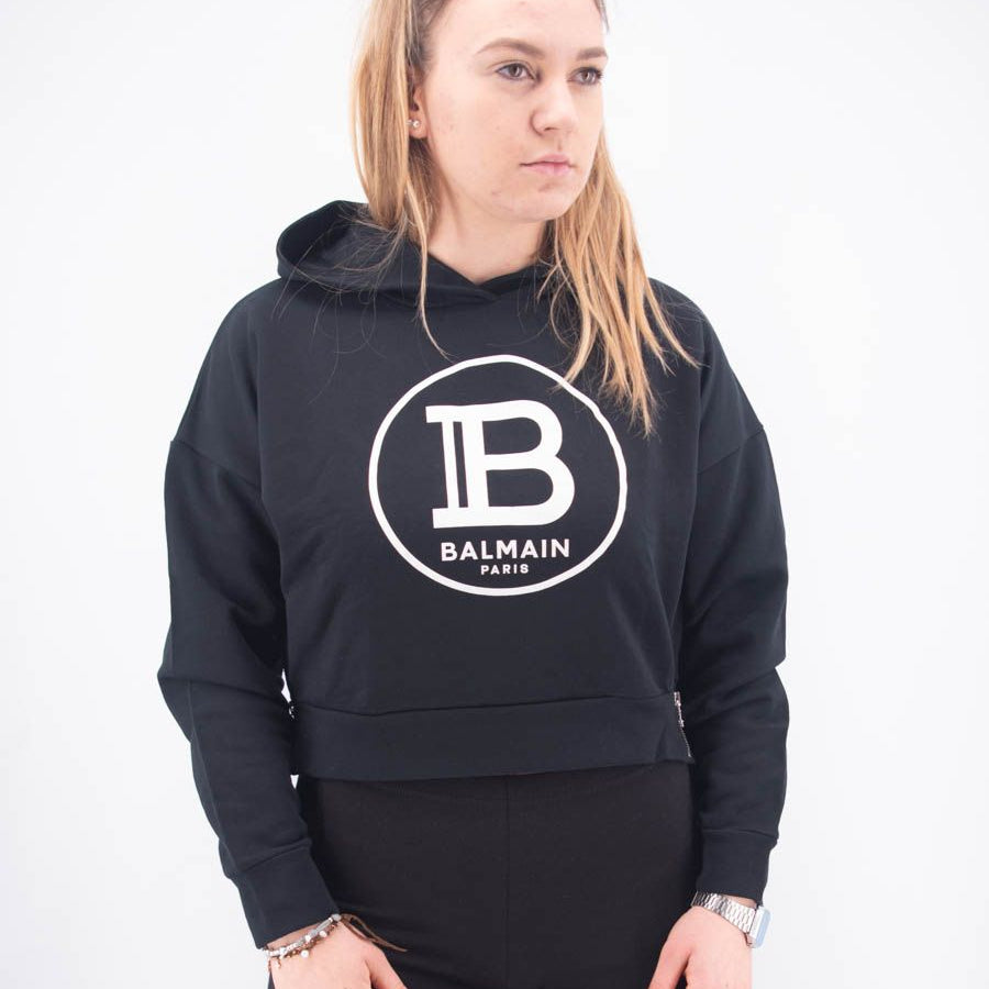 Balmain Cropped Hoodie with Logo