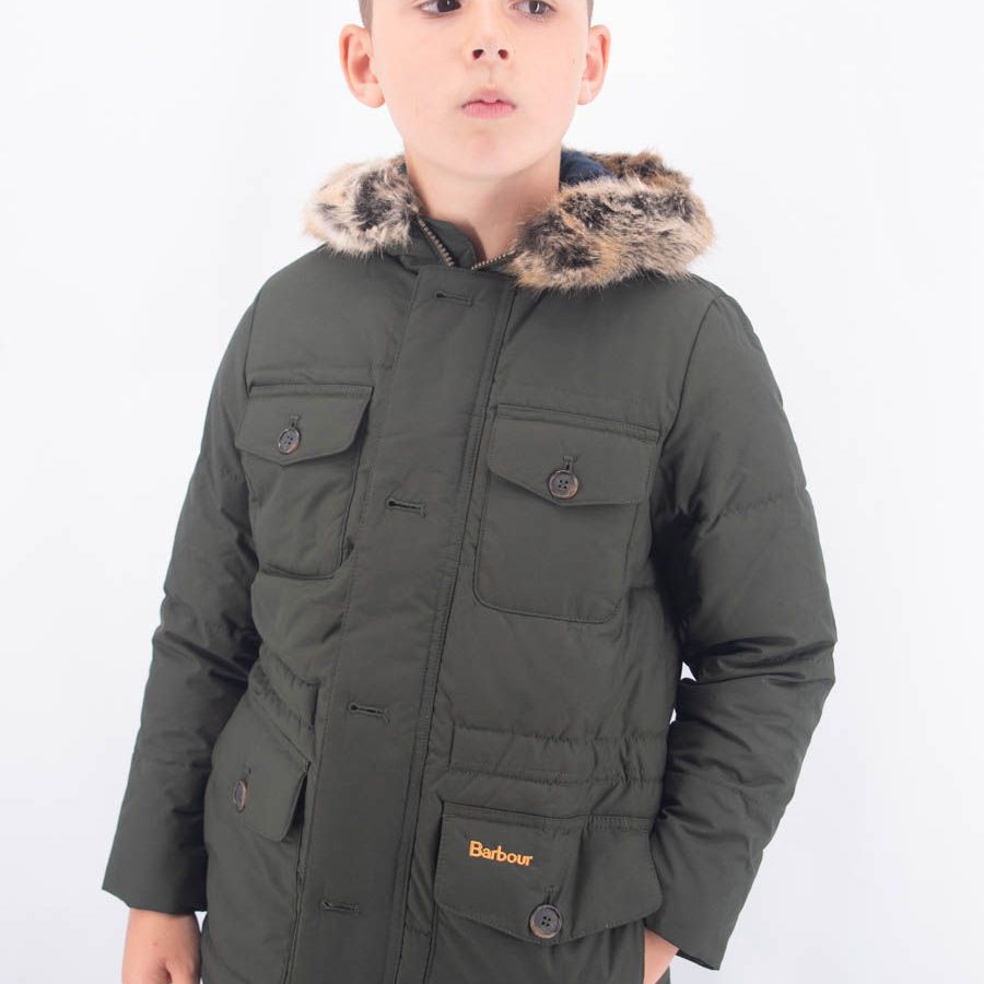 Barbour Down Jacket with Fur Collar and Double Closure
