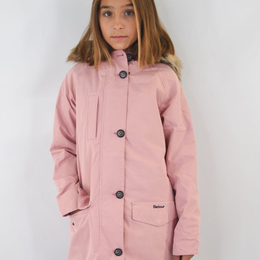 Barbour Jacket with Fur Collar, Front Pocket and Double Closure