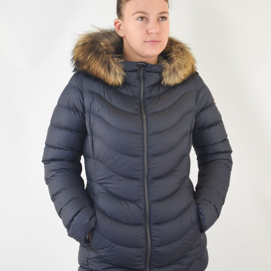 Colmar Long Full-Zip Down Jacket with Fur Hood